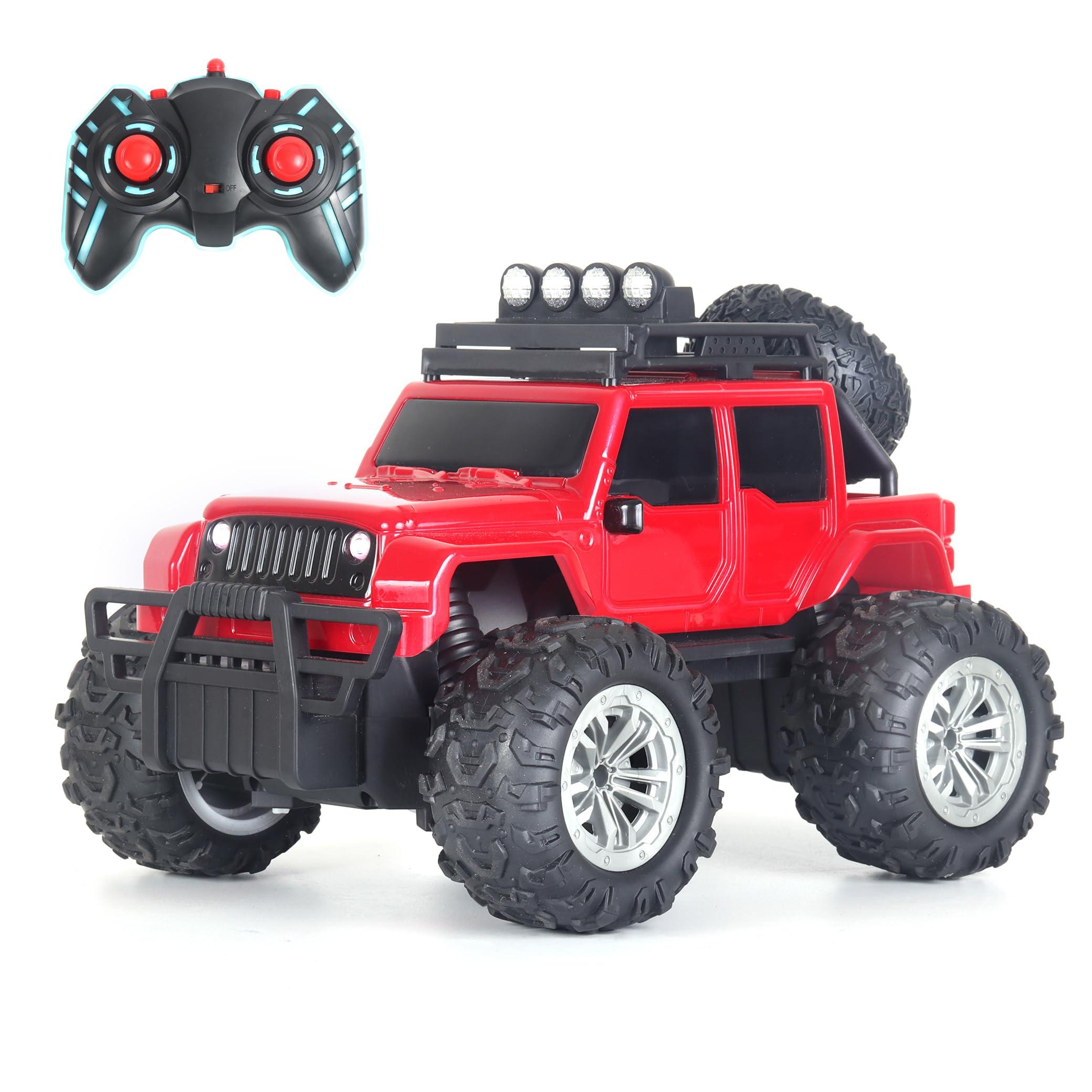 popsugar Off Roader Rechargeable Remote Control Car | RC Car Monster Truck | 4 Headlight Modes | Lithium Battery | C-Type Charging | 2.4GHz Remote Controller | Made in India, Red