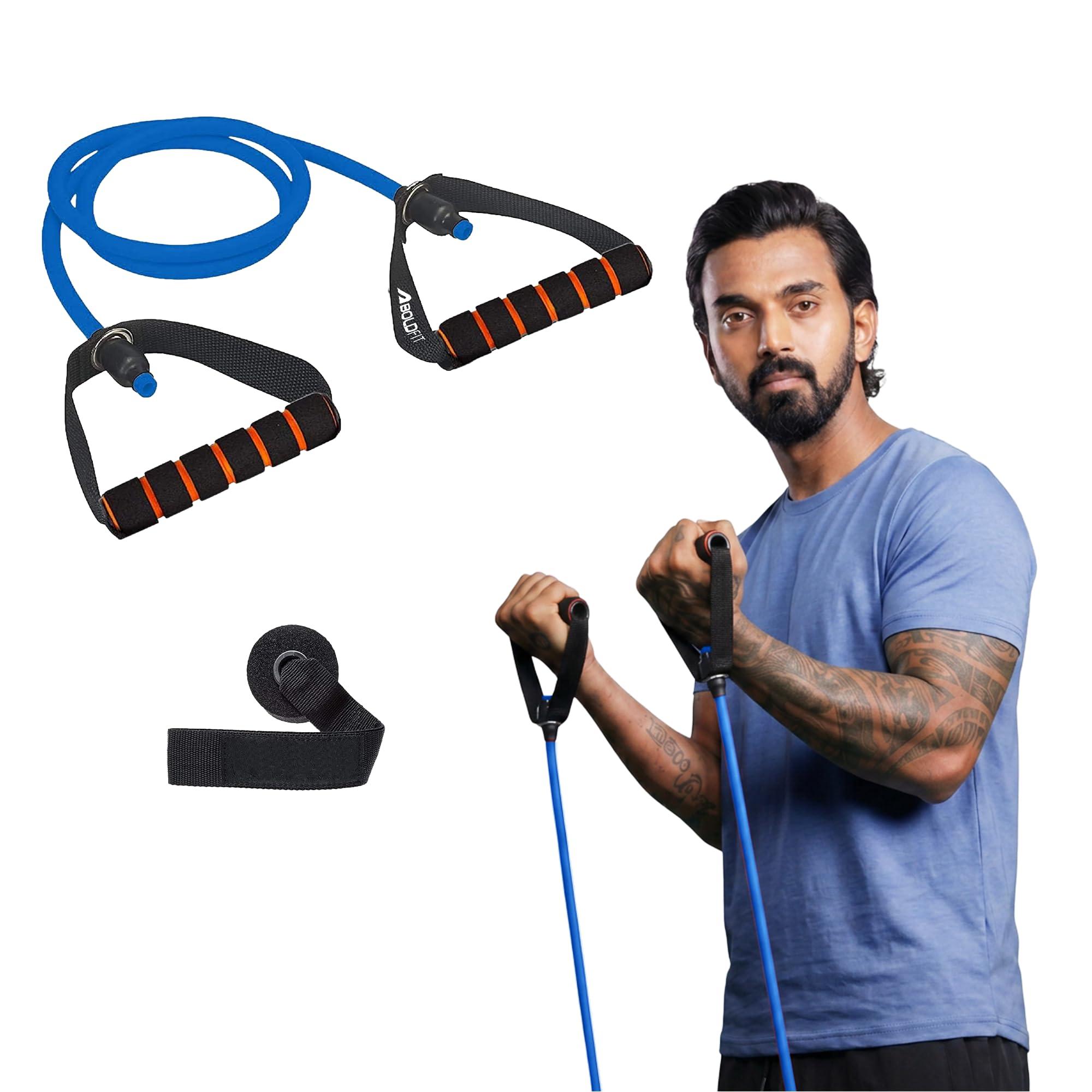 Boldfit Resistance Tube with Foam Handles, Door Anchor for Exercise & Stretching, Suitable in Home & Gym Workout for Men & Women-20Kg-Blue