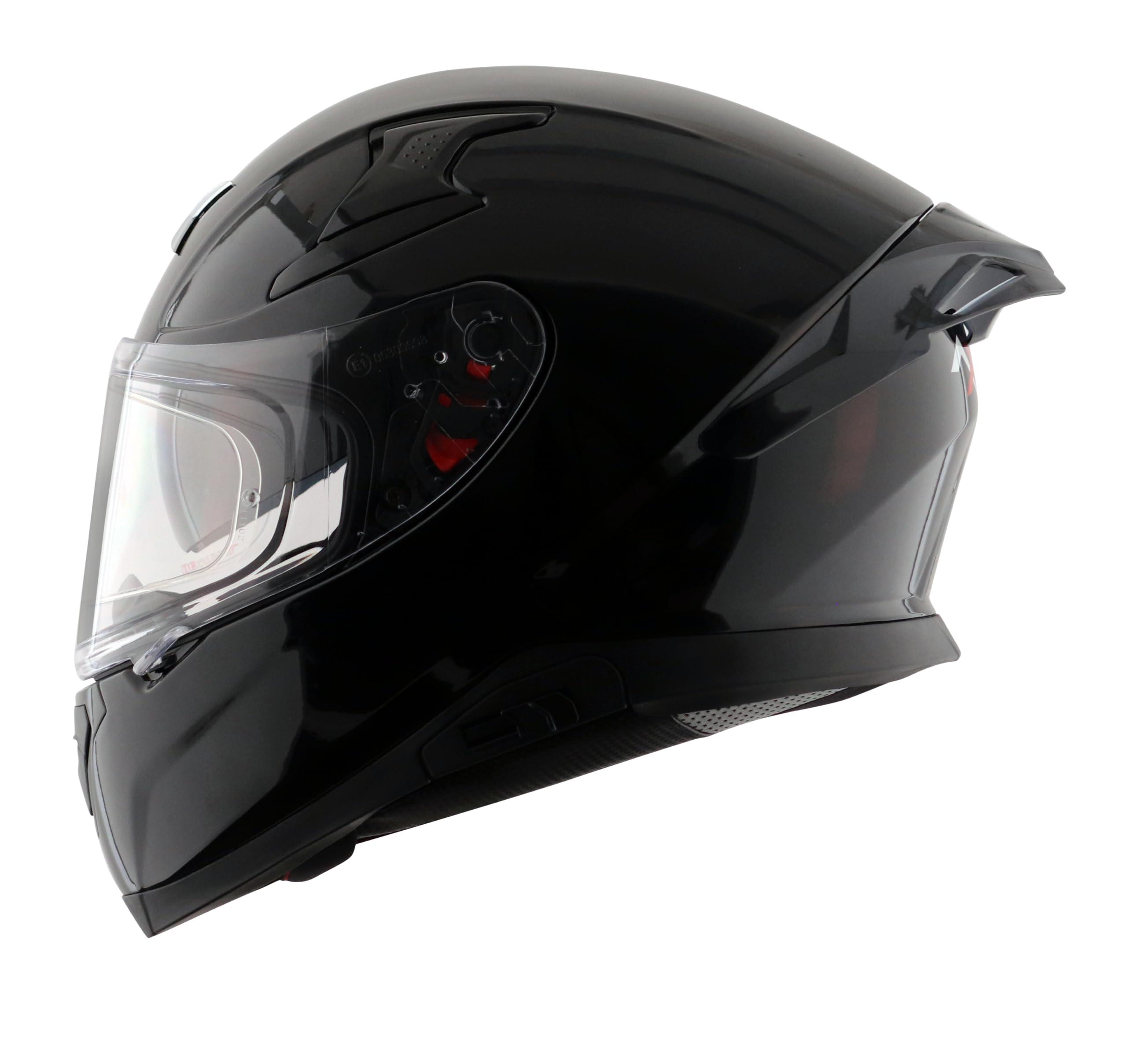 Axor Apex Solid ISI ECE DOT Certified Glossy Black Full Face Dual Visor Helmet for Men and Women with Pinlock Fitted Outer Clear Visor and Inner Smoke Sun Visor Black(L)