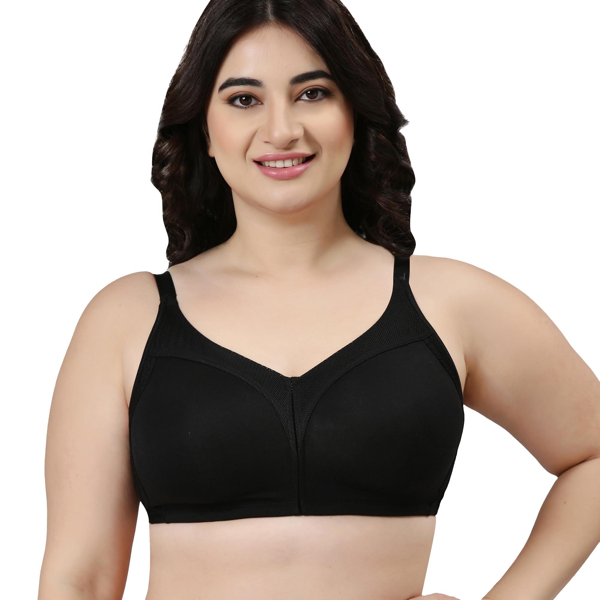 Enamor AB75 M-Frame Jiggle Control Full Support Supima Cotton Bra - Non-Padded, Wirefree & Full Coverage Black
