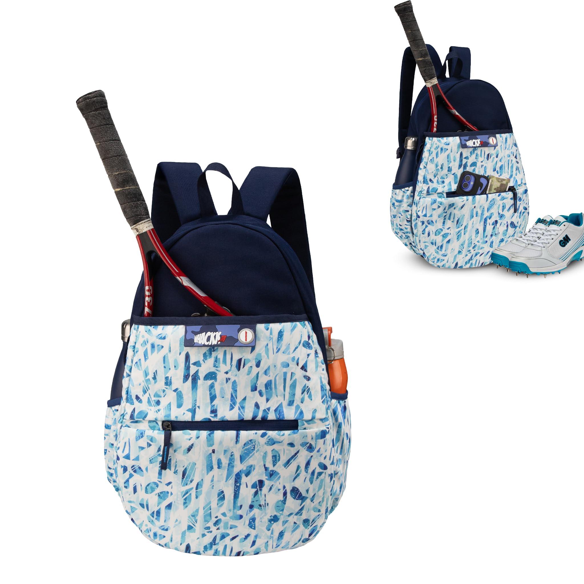 WHACKK Seles Racket Backpack White Blue | Tennis & Badminton Bag with Shoe Compartment | Unisex Padded Sports Backpack for Rackets & Kit