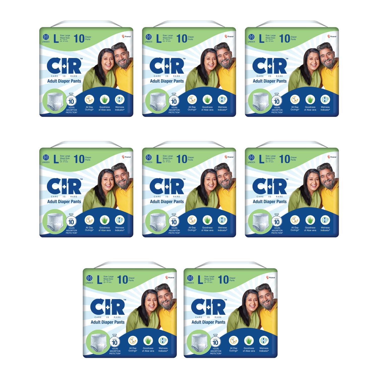 CIR Adult Diaper Pants Style | Adult Diaper Large Size (L)|Waist (90-120cm I 35" - 47") |10 hr Absorption-Protection | Unisex with Wetness Indicator | Odour Control | Goodness of Aloe Vera | 80 Units