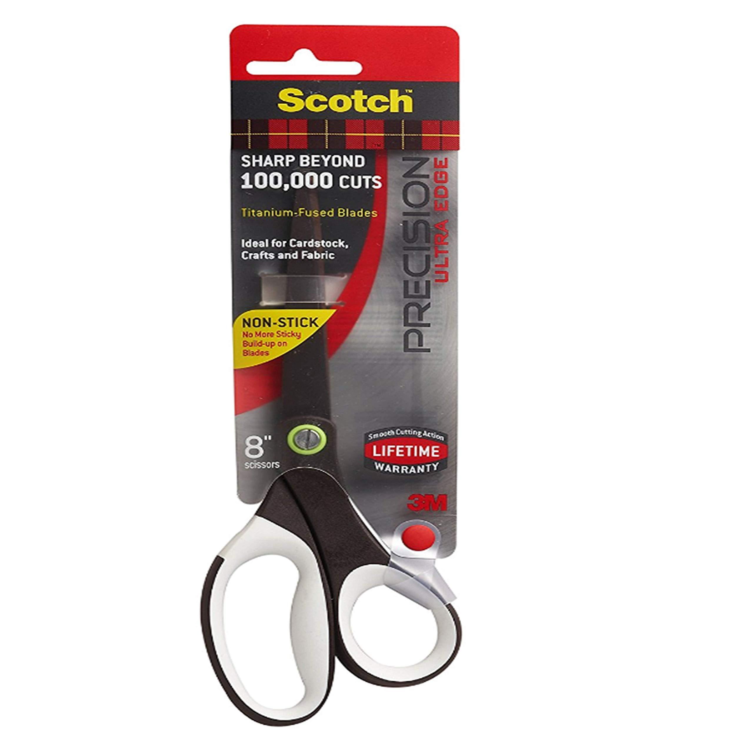 3M Scotch Titanium Scissors | 8" Multipurpose | Easy-Clean, Non-Stick Blades | Left and Right Hand | Ergonomic Handles | for Fabric, Crafts, Tapes, General use