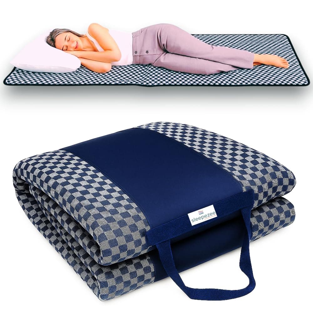 Sleepezee Premium Foldable Mattress for Floor, Single Bed Folding Mattress, Foam Lightweight for Travel & Guest Floor Sleeping with Breathable Cotton Fabric, Portable & Washable (72"x36"x1" Blue)