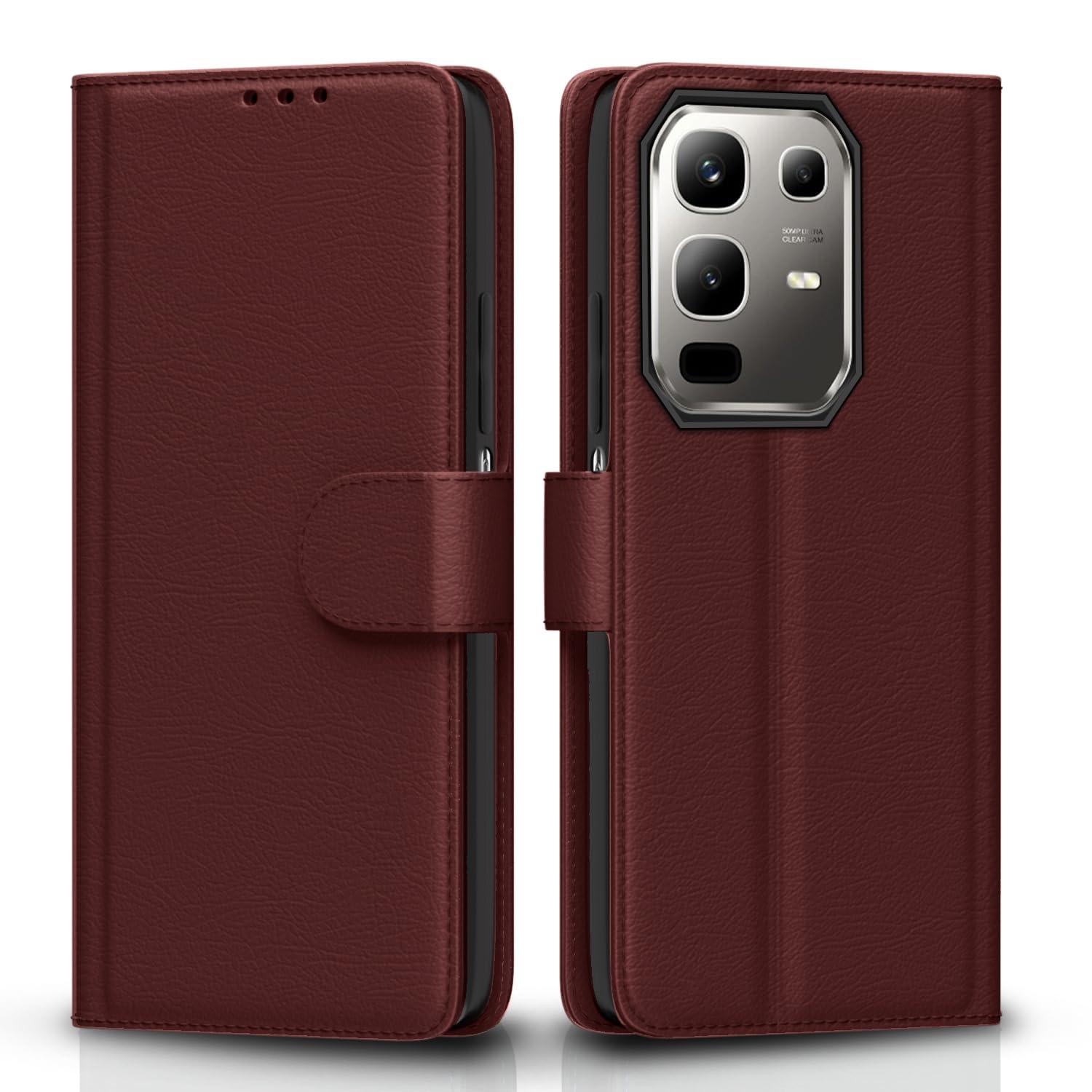 Pikkme Flip Cover for Infinix Note 50x 5G Leather Finish | Inside TPU with Card Pockets | Wallet Stand and Shock Proof | Complete Protection Flip Case(Brown)
