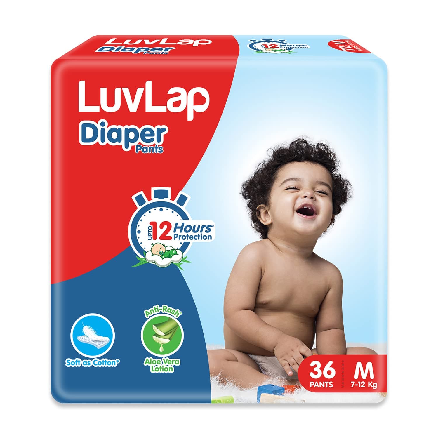 LuvLap Diaper Pants Medium (MD) 7 to 12Kg, 36 Count, Baby Diaper Pants, with Aloe VeraLotion for rash protection, with upto 12 Hour protection