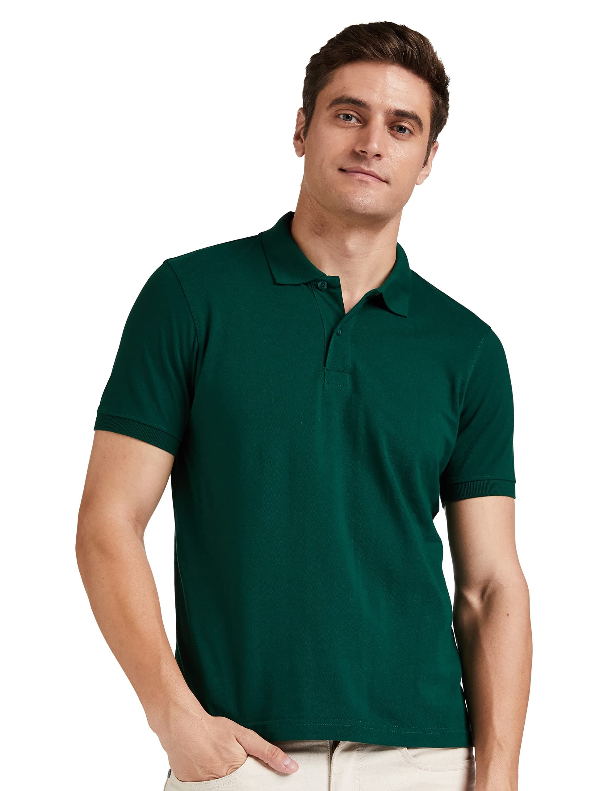 Amazon Brand - Symbol Men's Solid Regular Fit Half Sleeve Polo(AW17MPCP-SINGLE_Eden Green_L)