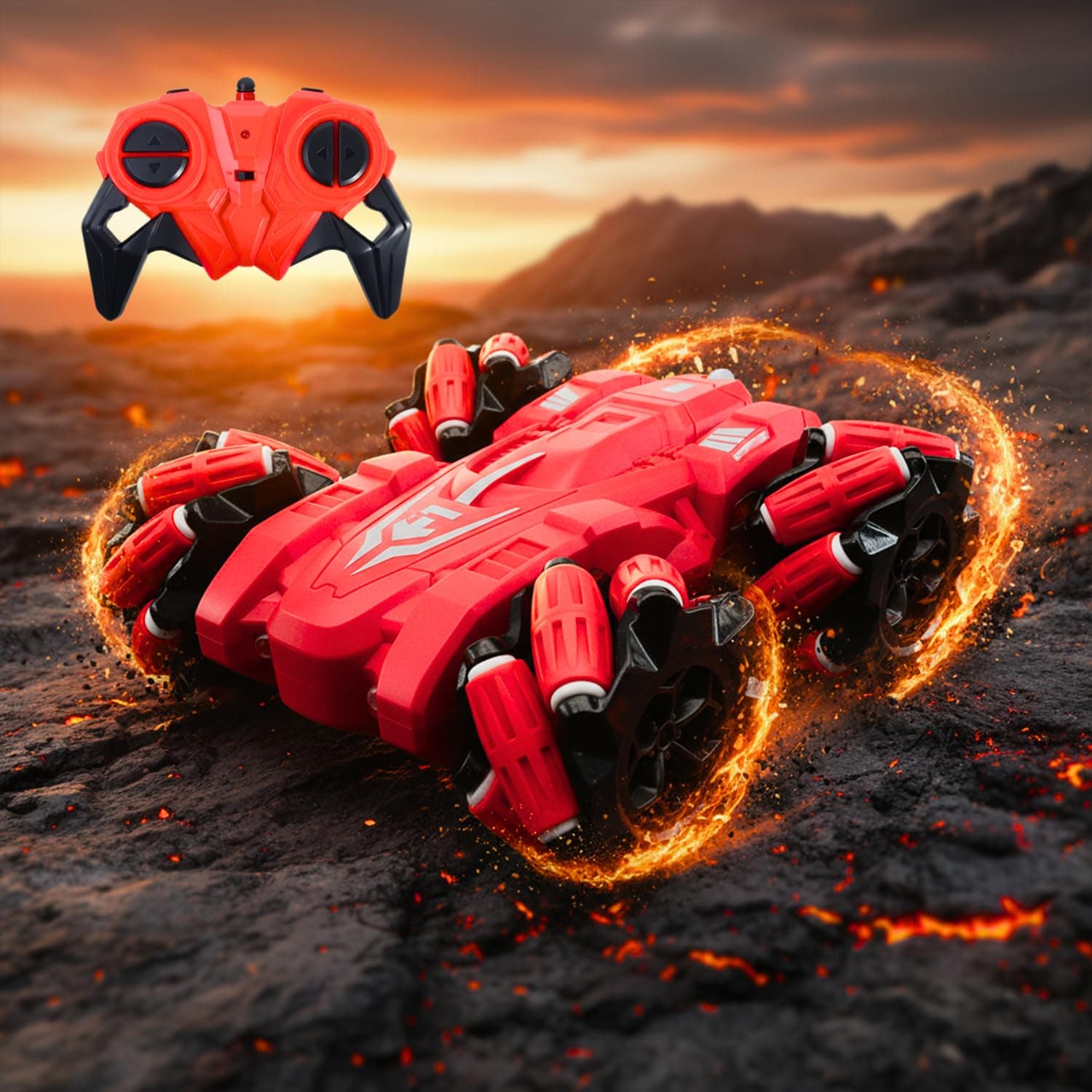 Frendo Remote Control Drift Stunt Car 4WD | 360° Rotating | Dual Sided Climbing | High-Speed Tumbling | Rechargeable Stunt Car | C-Type Charging | Remote Control Car for Kids | Made in India. (Red)