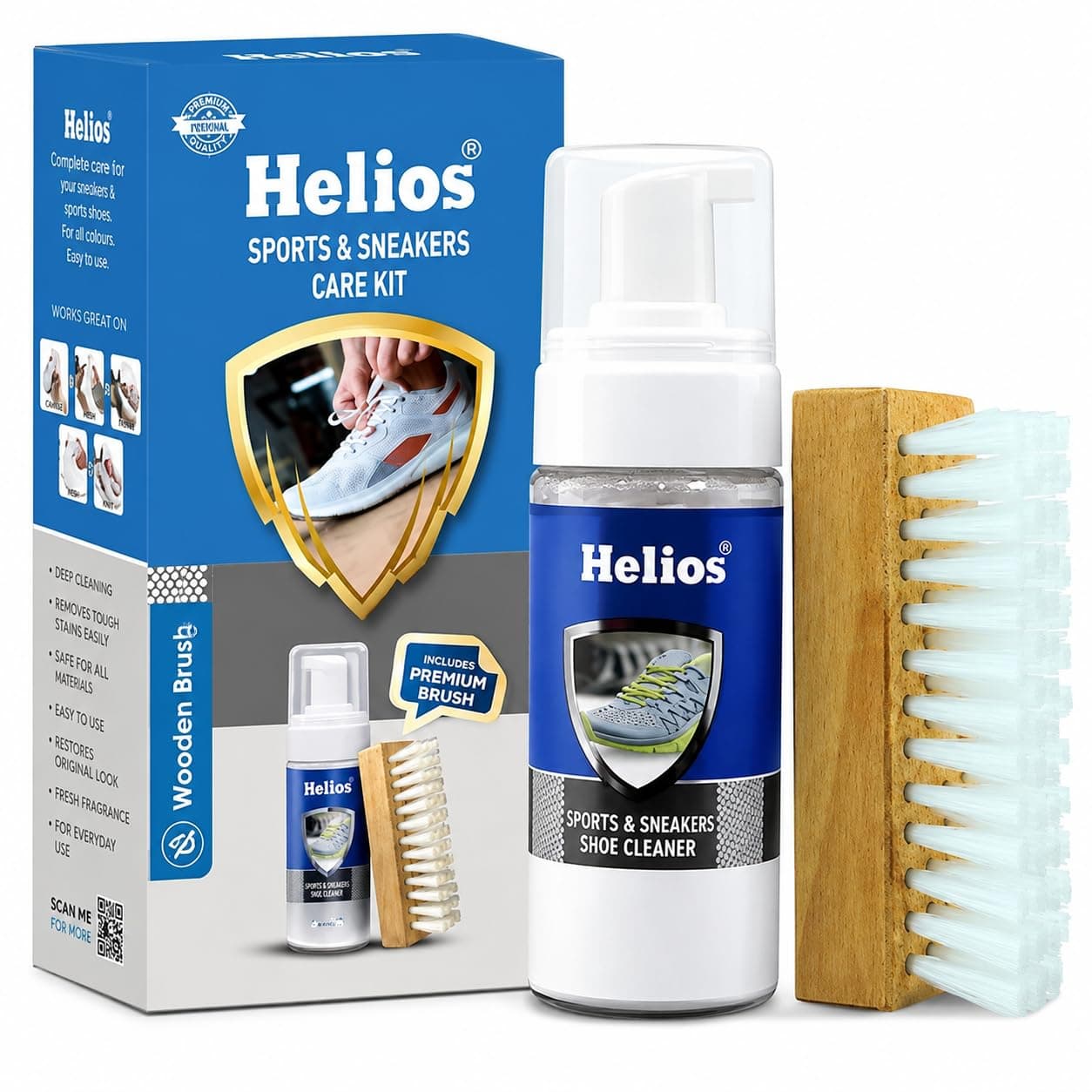 Helios Shoe Cleaning Kit With Brush | Sports and Sneaker Shoe Cleaner | Easy Sneaker Cleaner Kit For White Shoes, Sneakers & Casual Footwear | Dirt & Stain Remover