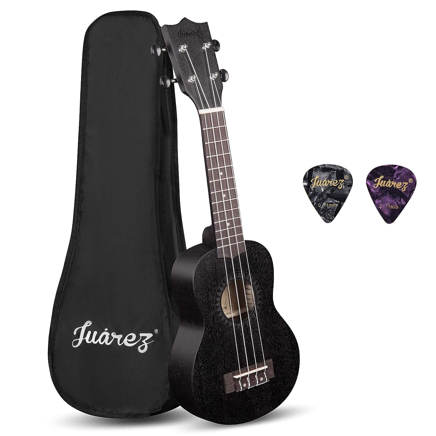 Juarez JRZ23UK/BK 23-Inch Black Ukulele with Aquila Strings, Sapele Body, Rosewood Fingerboard, Matte Finish - Includes Bag and Picks