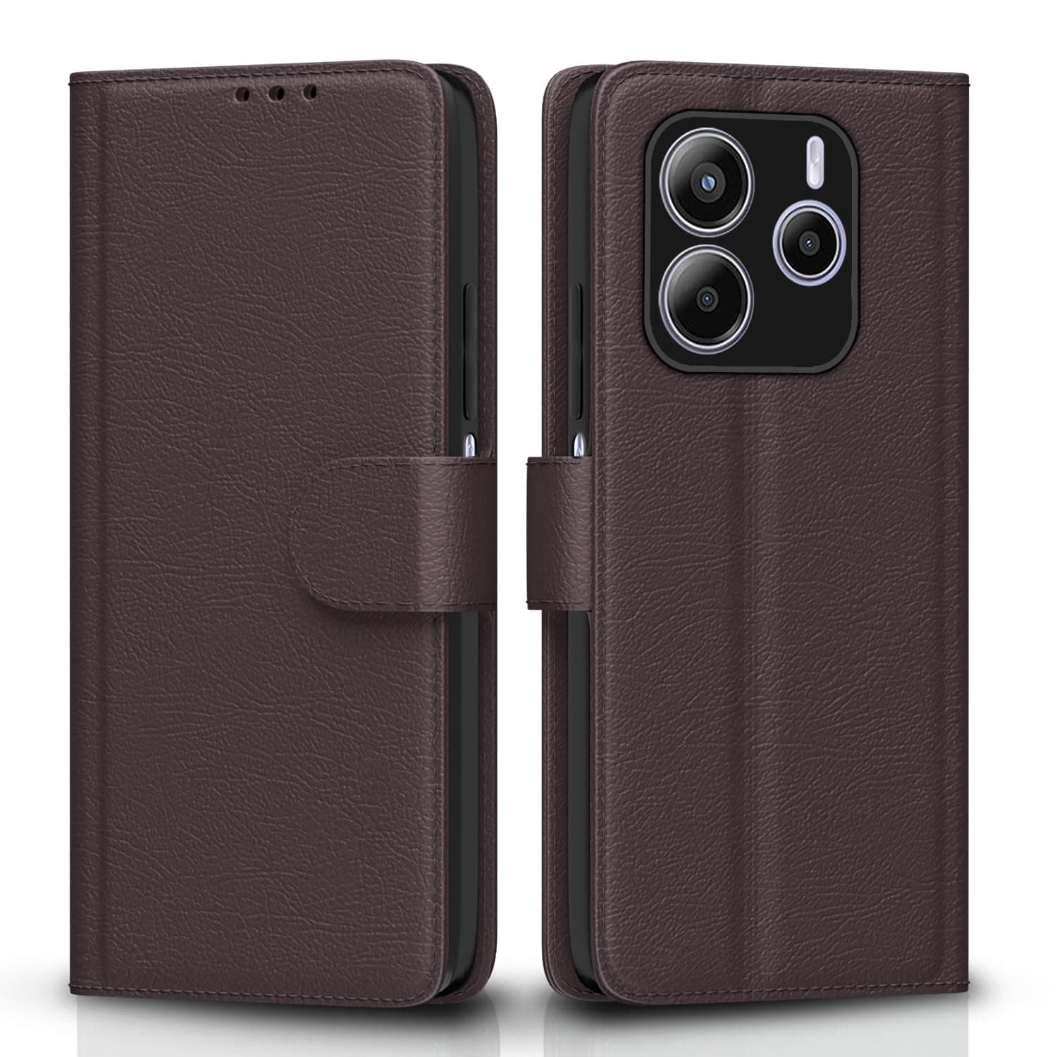 Pikkme Flip Cover Leather Finish | Inside TPU with Card Pockets | Wallet Stand and Shock Proof | Complete Protection Flip Case for Redmi Note 14 5G (Coffee)