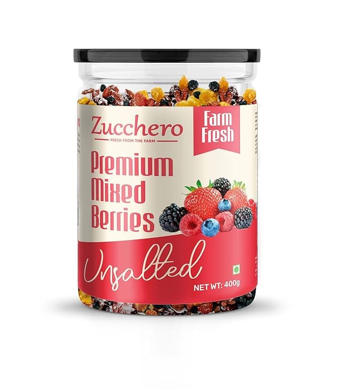 Zucchero Premium Mixed Berries, 400 gram (Blueberry, Cranberry, Black Currant, Strawberry, Cherry) | 100% Berries | No Added Raisins | Low Calories | 99% Fat Free | Antioxidant Mix | Healthy Dry Fruit