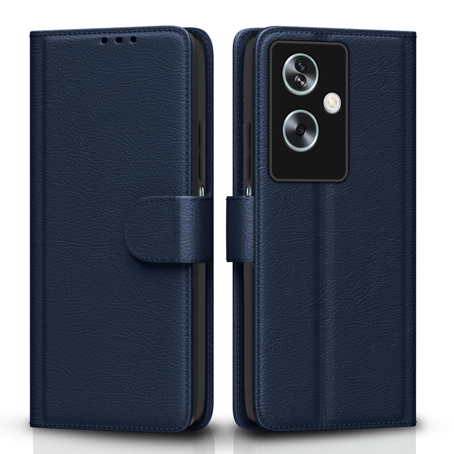 Pikkme Flip Cover for Oppo A79 5G | Leather Finish | Shockproof with Card Pockets & Wallet Stand | Ultimate Protection Case(Blue)