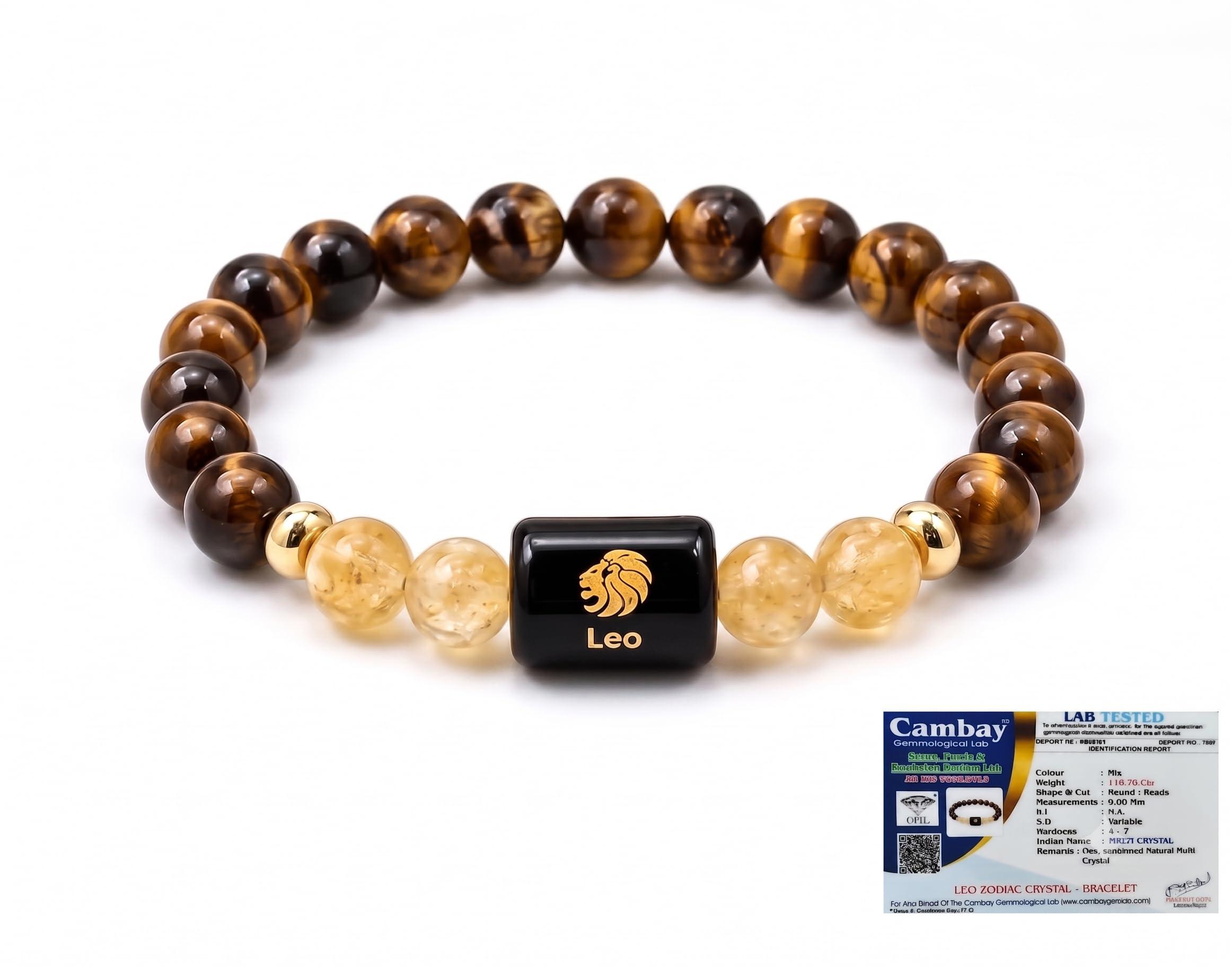 CrystalPurna Leo Zodiac Bracelet (सिंह राशि) Tiger Eye Citrine