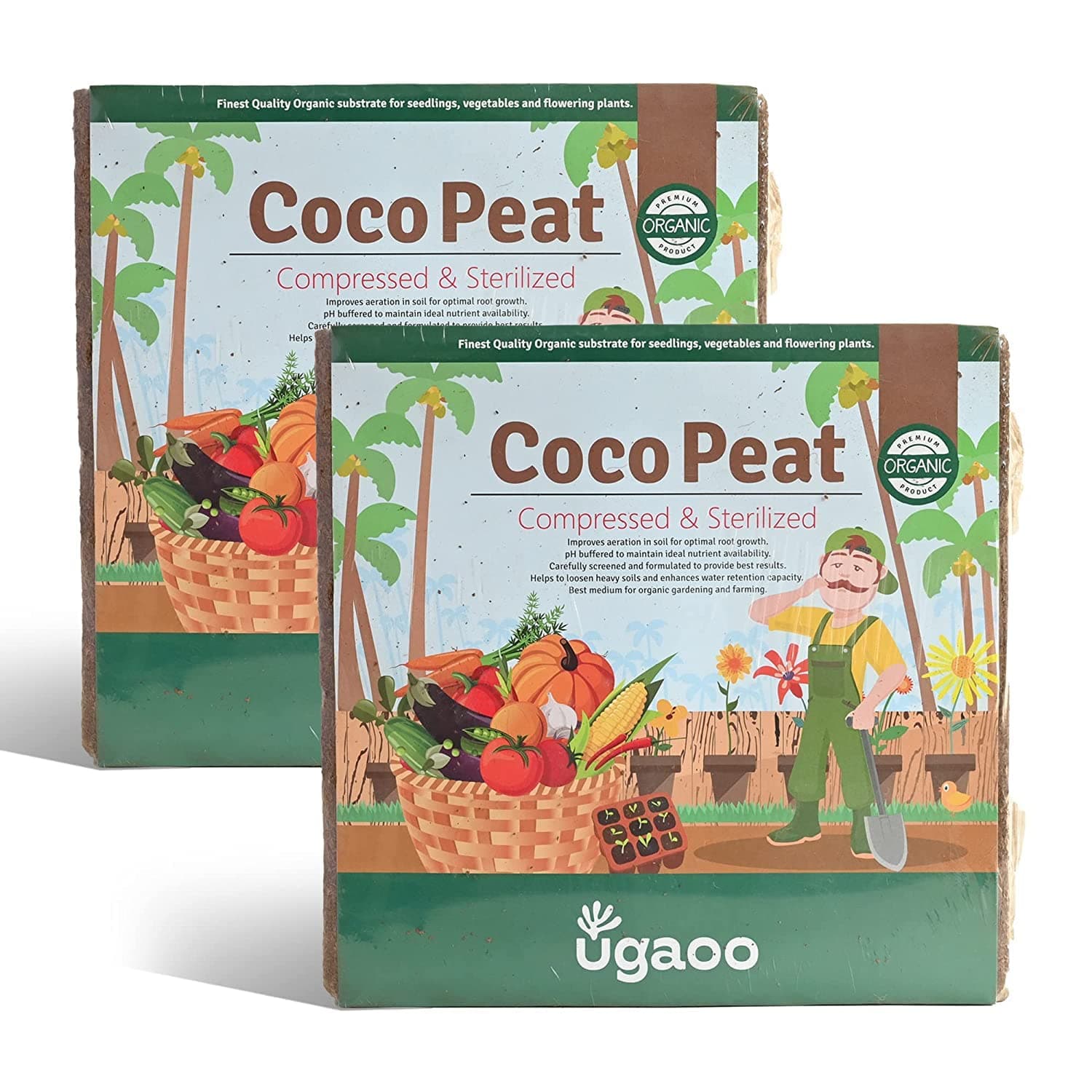 Ugaoo Cocopeat Block 10 Kg | Expands Upto 150 litres of Light Coco Peat Growing Medium | Pre-Washed Low-EC Cocopeat for Plants Seed Starting Hydroponics and Potting Mix | Indoor and Outdoor Garden