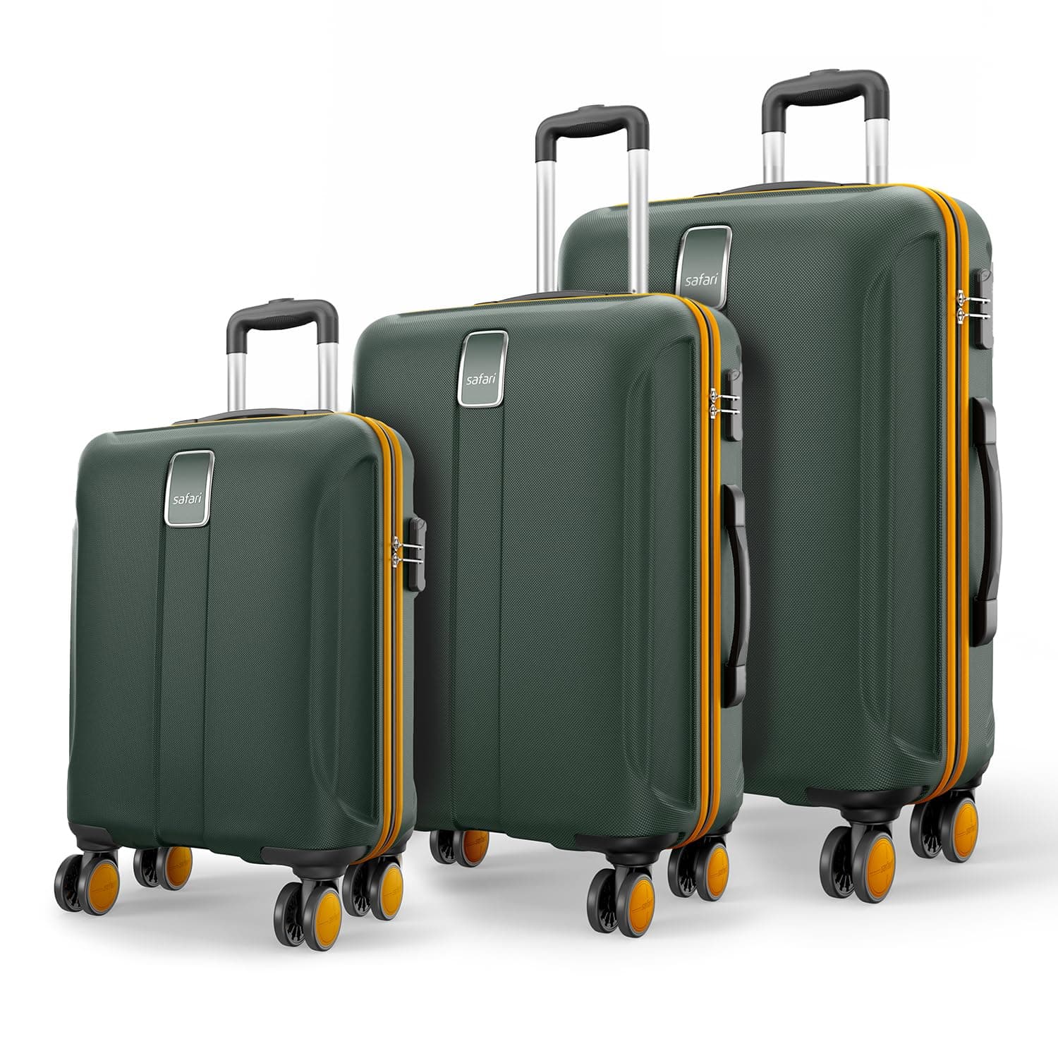 Safari Thorium Neo 8 Wheels Spinner Set of 3 Trolley Bags, Hard Case Polycarbonate, 360° Wheeling Carry on & Check-in Luggage for Men & Women, Suitcase for Travel, Trolley Bags for Travel, Dusk Green