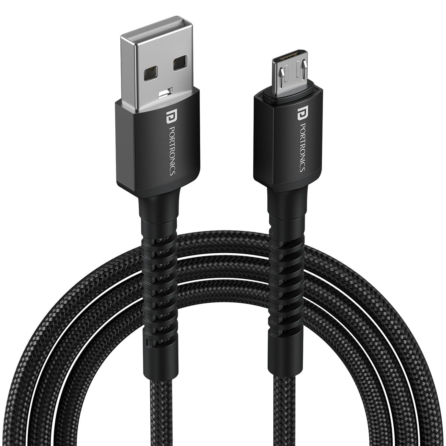 Portronics Konnect X USB-A to Micro USB Fast Charging Cable With Max 3A Output,Fast Charging & Data Transfer, Nylon Braided, Aluminium Alloy Shell, 1M Length compatible with Micro usb Devices(Black)