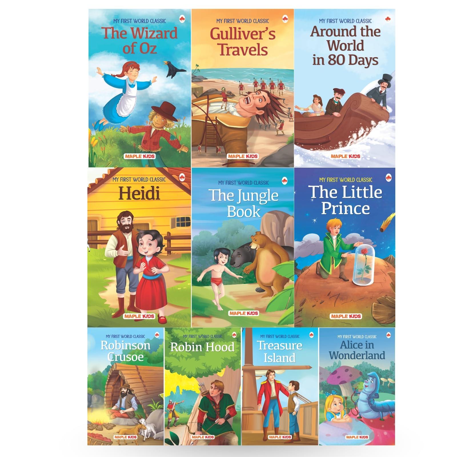 Story Books for Kids - World Classic (Set of 10 Books) - Moral Stories -Bedtime Children Story Book -Read Aloud to Infants, Toddlers -Alice in Wonderland,Heidi, Jungle Book, Robinson Crusoe