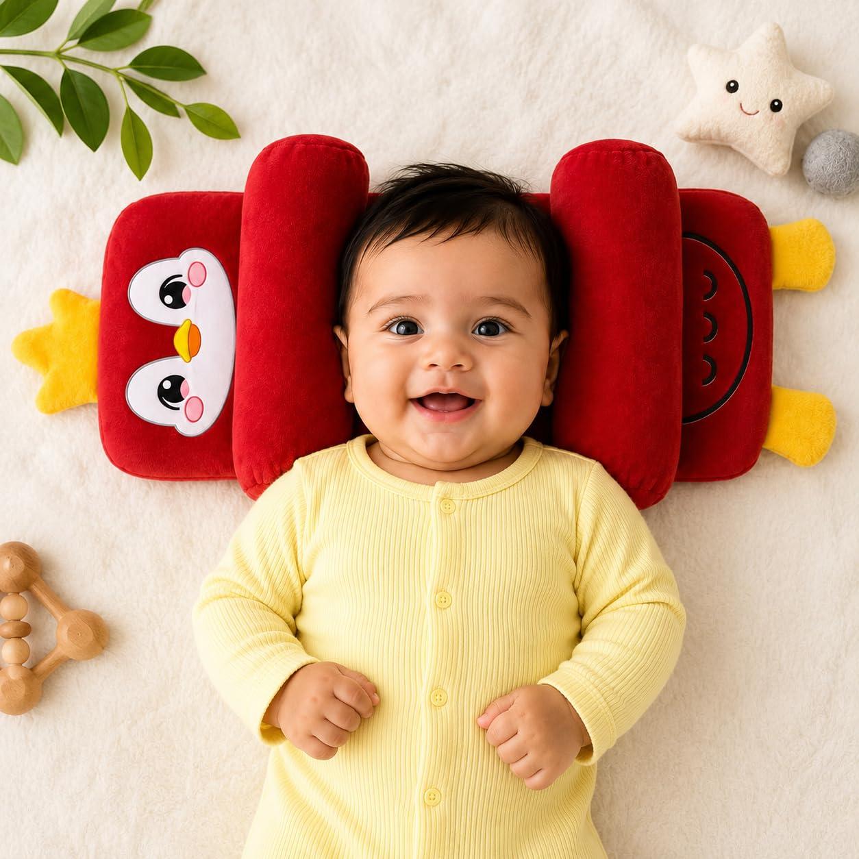 ZOZO SALES Cute Cartoon Baby Pillow Cushion with Adjustable Side Rollers | Penguin Design | 0–12 Months