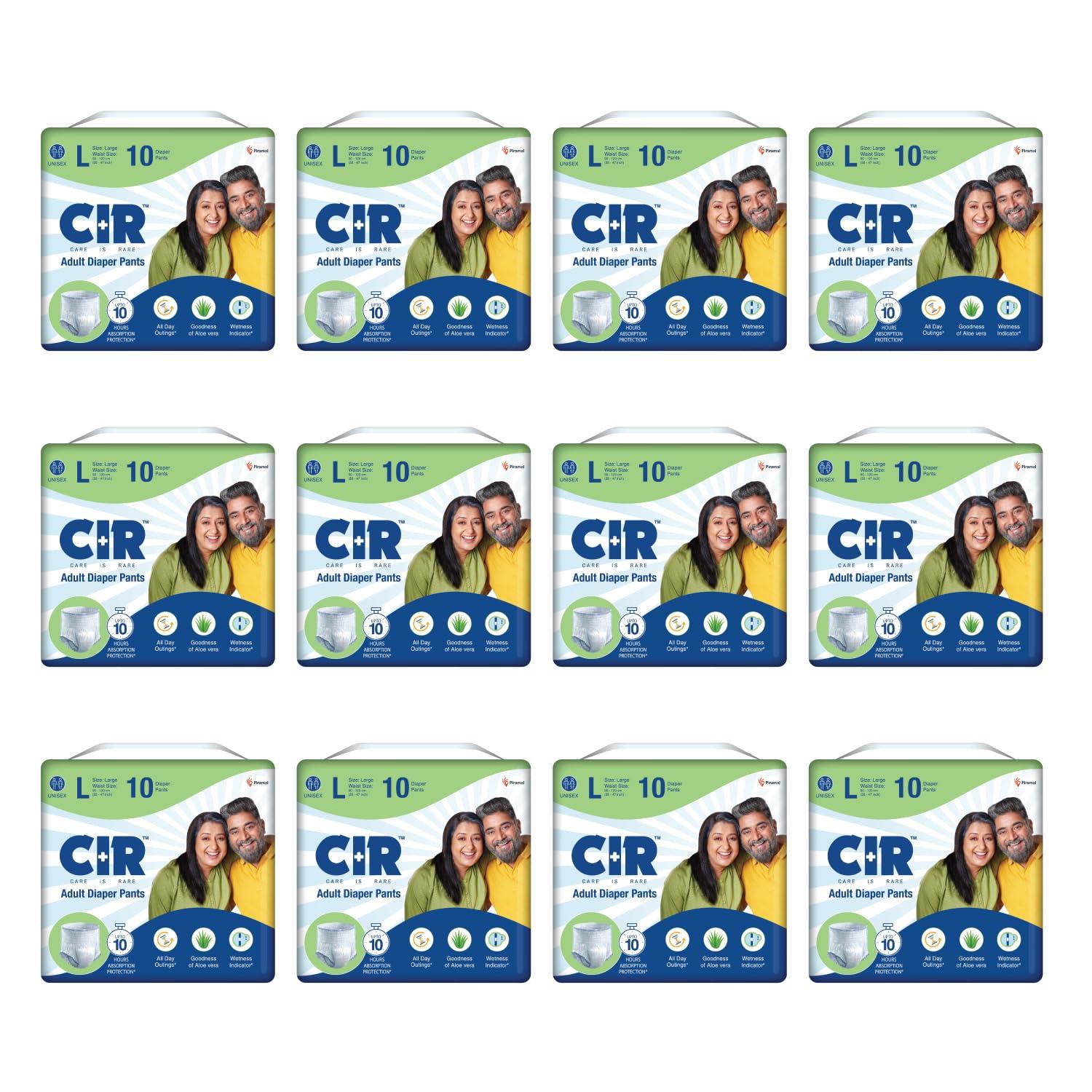 CIR Adult Diaper Pants Style | Adult Diaper Large (L) | Waist (90-120cm I 35" - 47") | 10 hr Absorption-Protection | Unisex with Wetness Indicator | Odour Control | Goodness of Aloe Vera | 120 Units