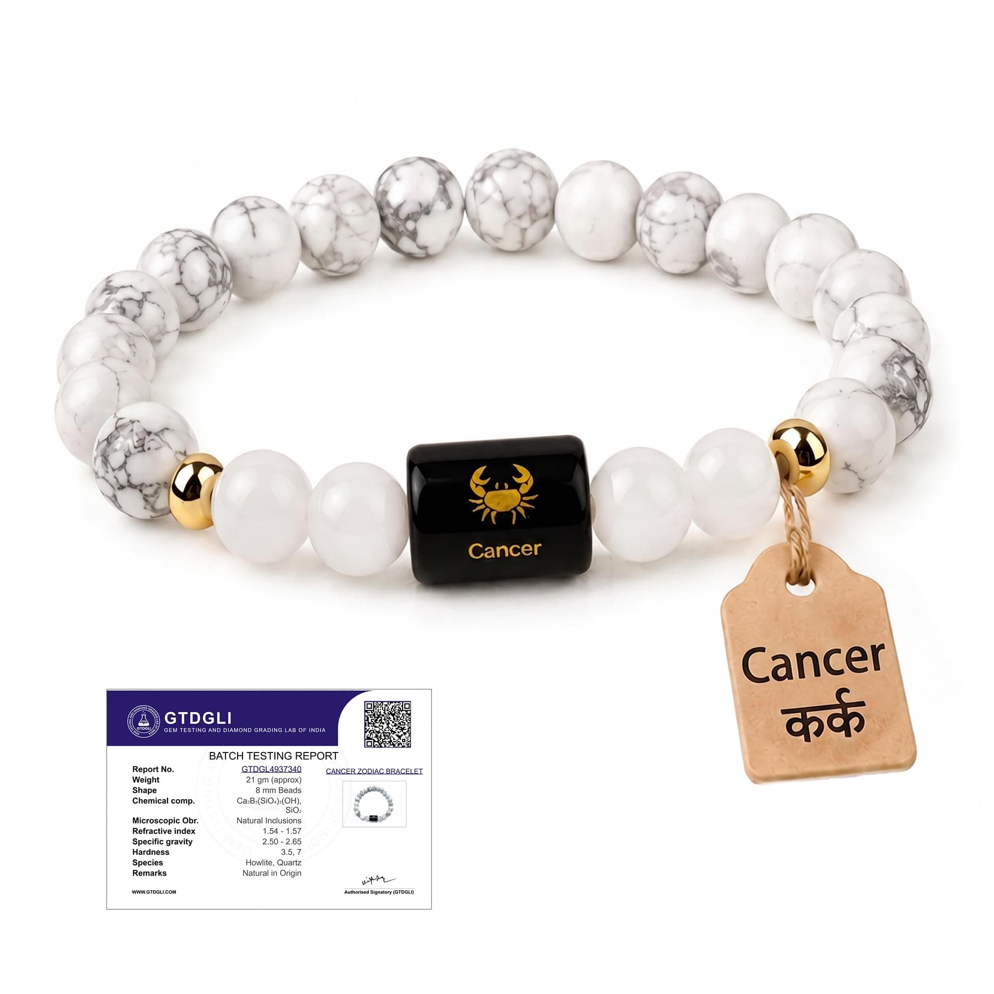 Astrotalk Cancer Zodiac Bracelet (कर्क राशि) | Healing Crystals for Inner Peace, Emotional Strength & Relaxation | Original Howlite & Milky Quartz | Bracelet for Man & Woman | Gift for Man & Woman
