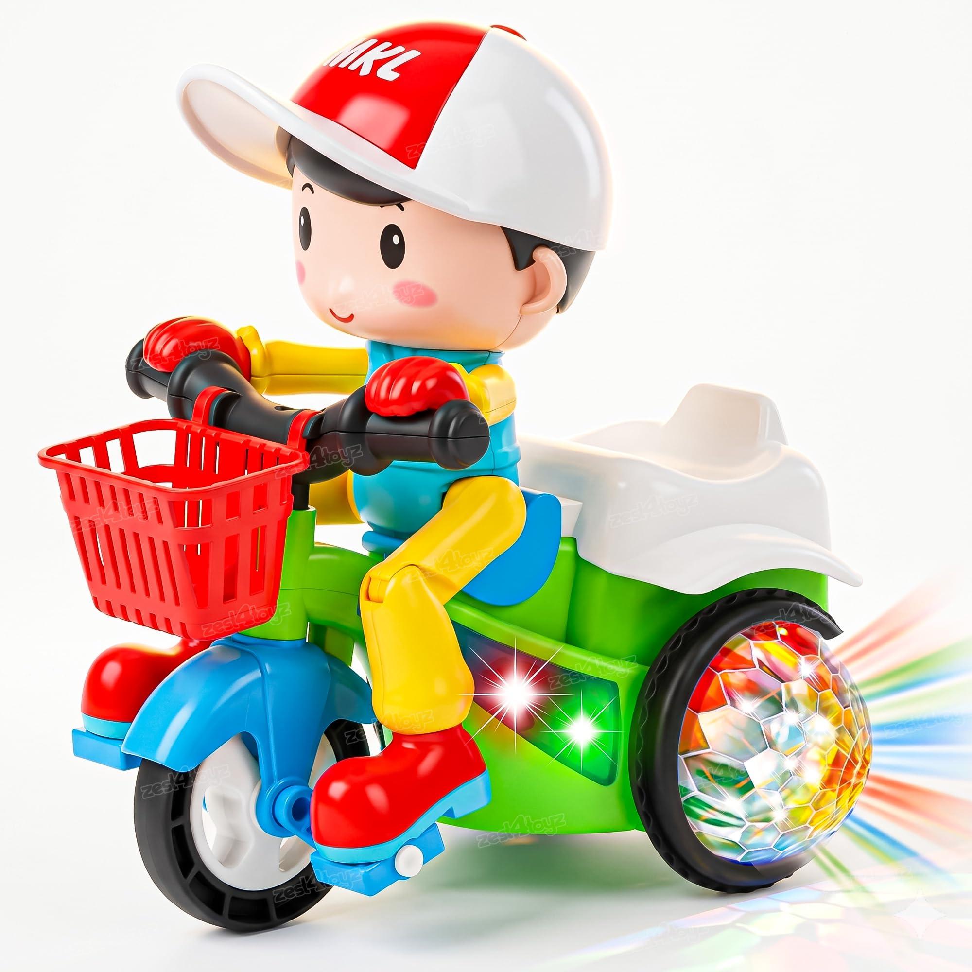 Zest 4 Toyz Stunt Tricycle Bump and Go Musical Toy with 4D Lights, Dancing Toy, Battery Operated Toy Plastic for Boys Girls - Multi Color