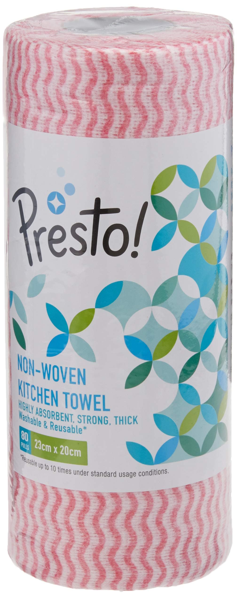 Amazon Brand - Presto! Non-woven Kitchen Towel Roll | 80 Pulls | Red Kitchen Cloth | Food Safe | Lint-free and Residue-Free | Washable and Reusable | Highly Absorbent