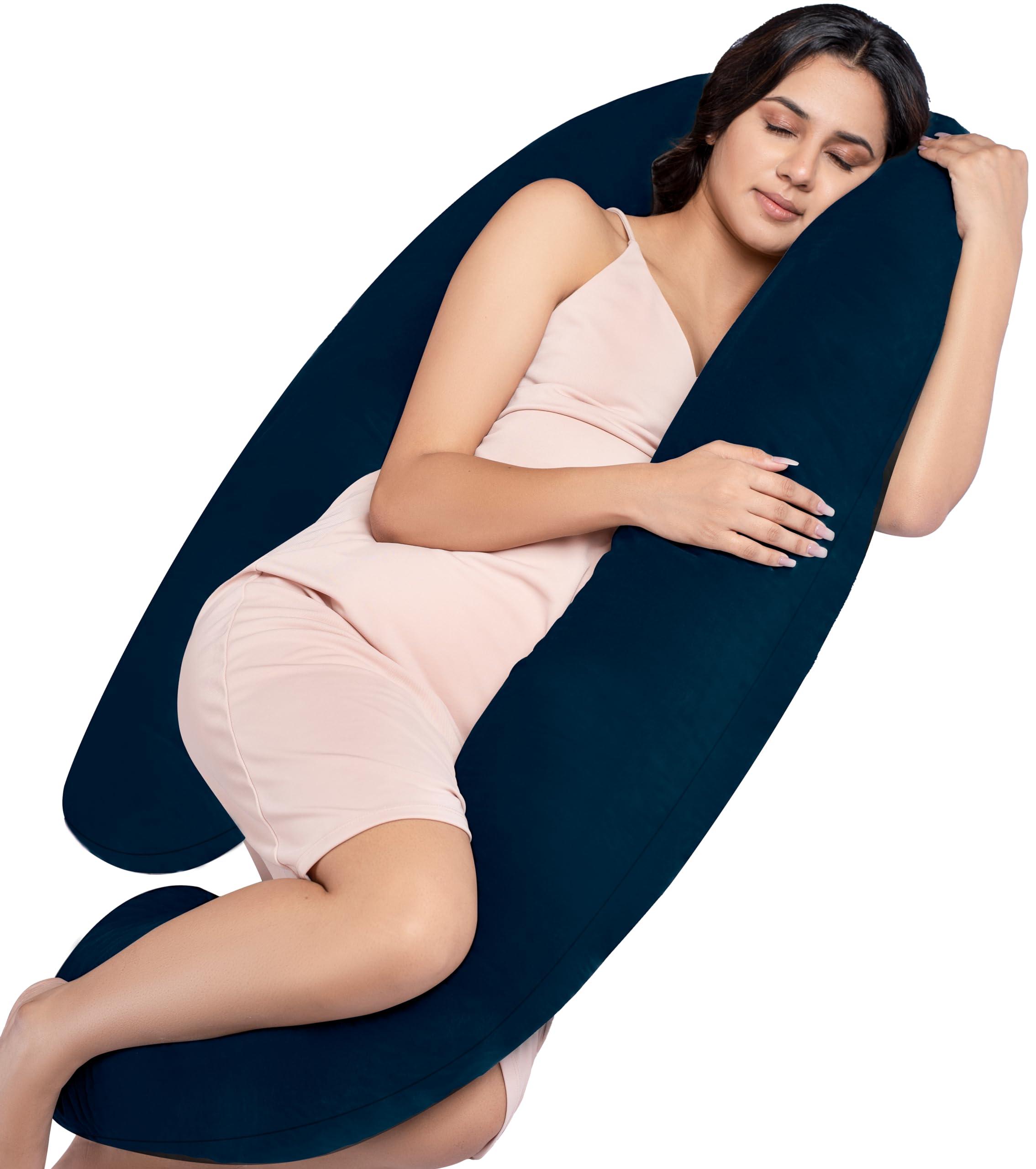 MY ARMOR Full Body G Shaped Pregnancy Pillow for Maternity & Baby Nursing | Abdomen, Hip, Spine, Neck & Head Support Cushion for Pregnant Women | Navy Blue