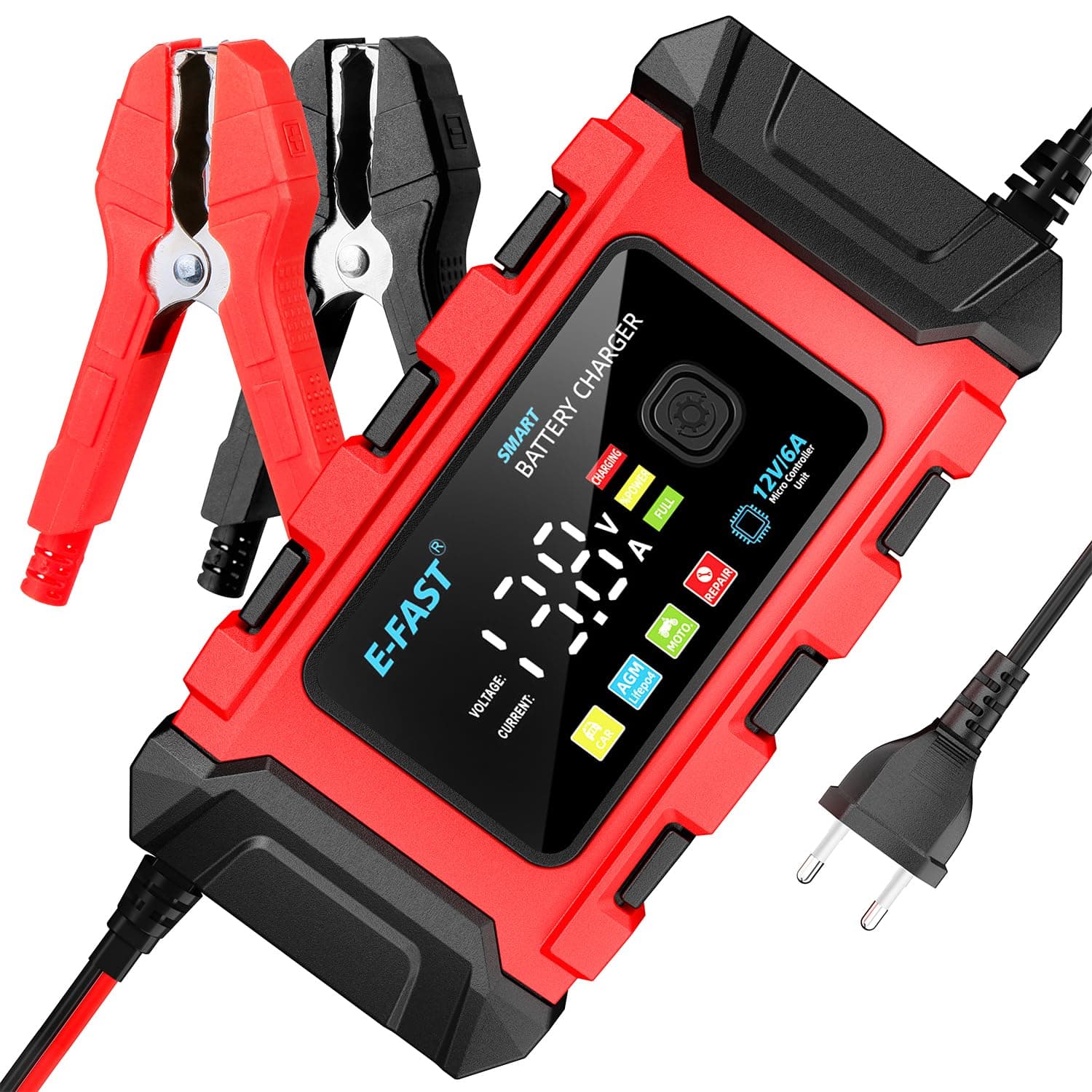 Fully Automatic Car Battery Charger 6A 6V/12V,Bike Battery Charger,Battery Charger for Car and Bike,Suitable for Most Battery Types, Including Calcium, Gel, AGM, Wet Lead-Acid Batteries