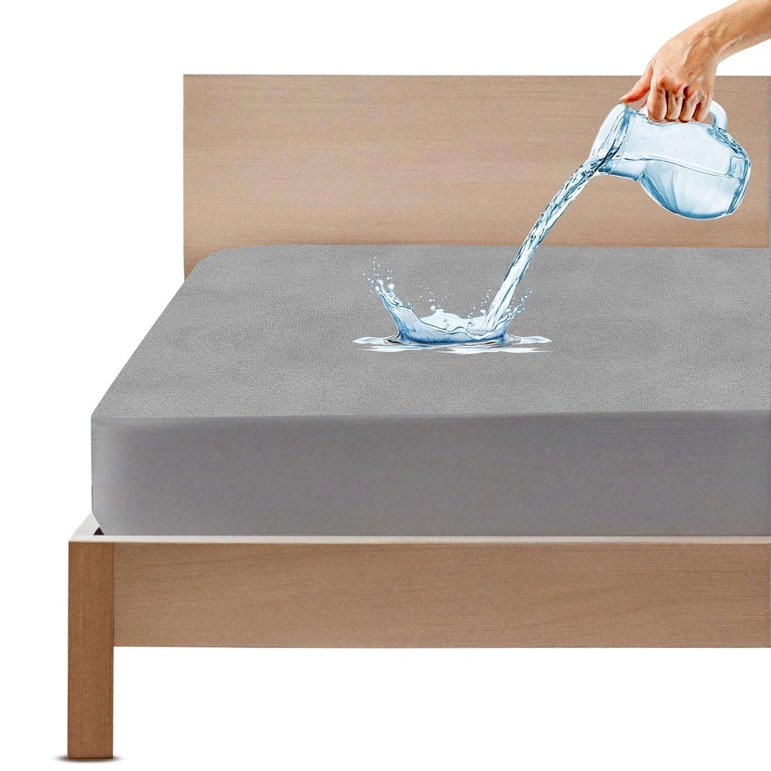 GADDA CO Cotton Feel Terry Ultra Soft Waterproof Mattress Protector for Queen Size | Breathable & Hypoallergenic Bed Protector | Queen Size Bed Cover - 72x60 inch (6x5 ft), Light Grey
