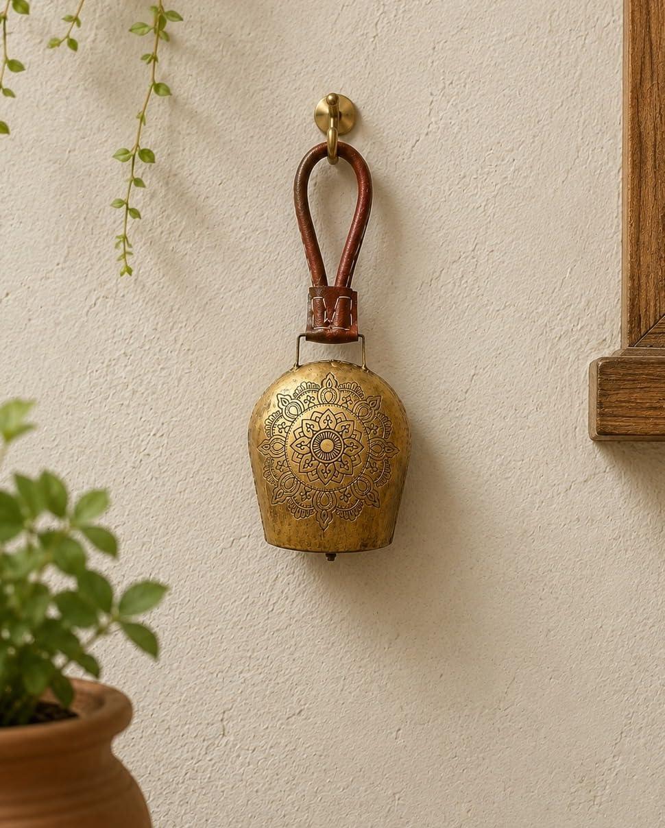 DULI Feng Shui Vastu Swiss Cowbell DDLJ Main Door Hanging Home Office Religious Spiritual Wall Decor,Swiss Metal Wall Hanging Bells, Size: 12x6 inch,Ganpati Hanging (Cowbell-GoldMandala)