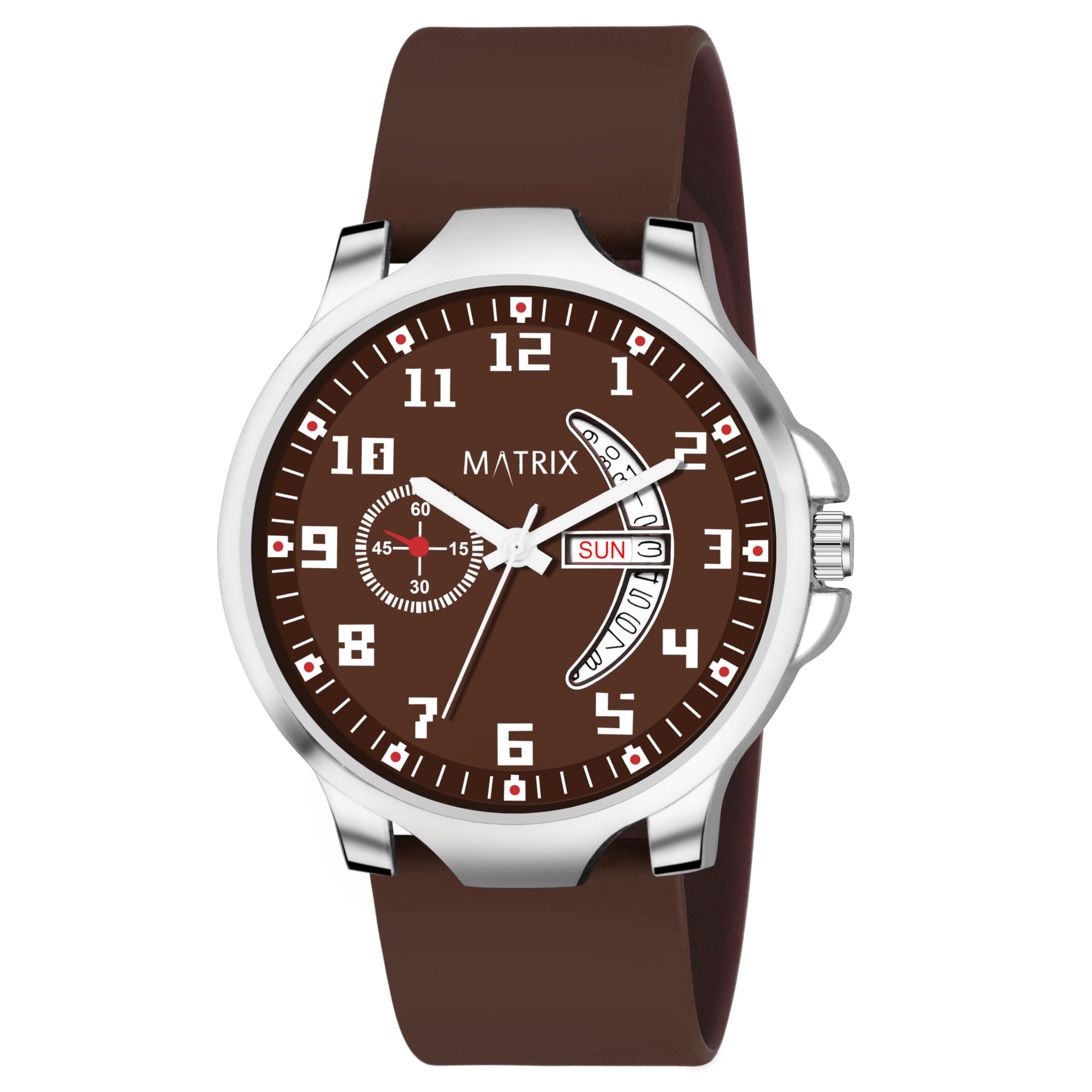 Matrix Classic 2.0 Day & Date Analog Watch with Softest Silicone Strap for Men & Boys (Teal) (Brown)