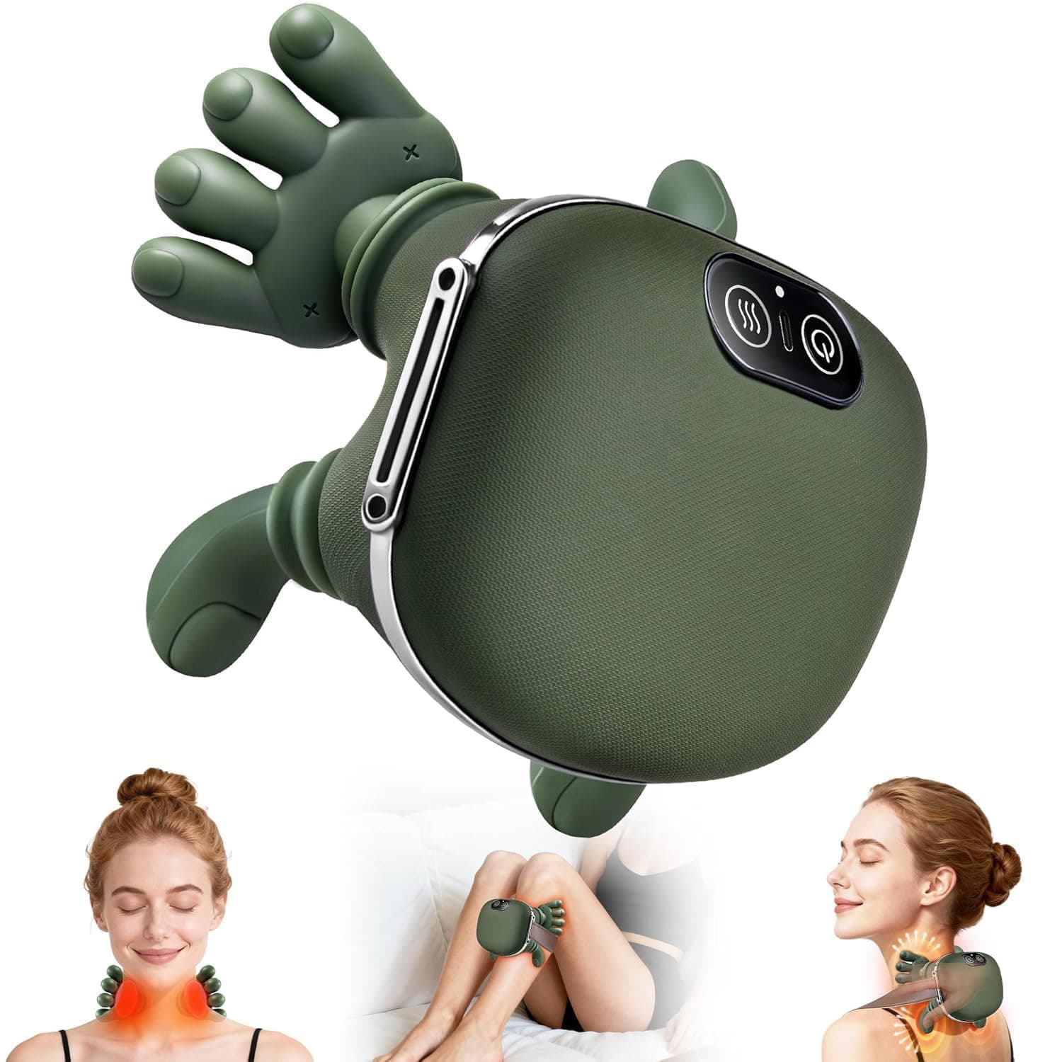 TEKCOOL Bionic Heated Massager, Wireless Portable Shiatsu Neck and Back Massager, Electric Deep Tissue 4D Kneading Massage, Simulated Human Hand Design for Pain Relief and Muscle Relax