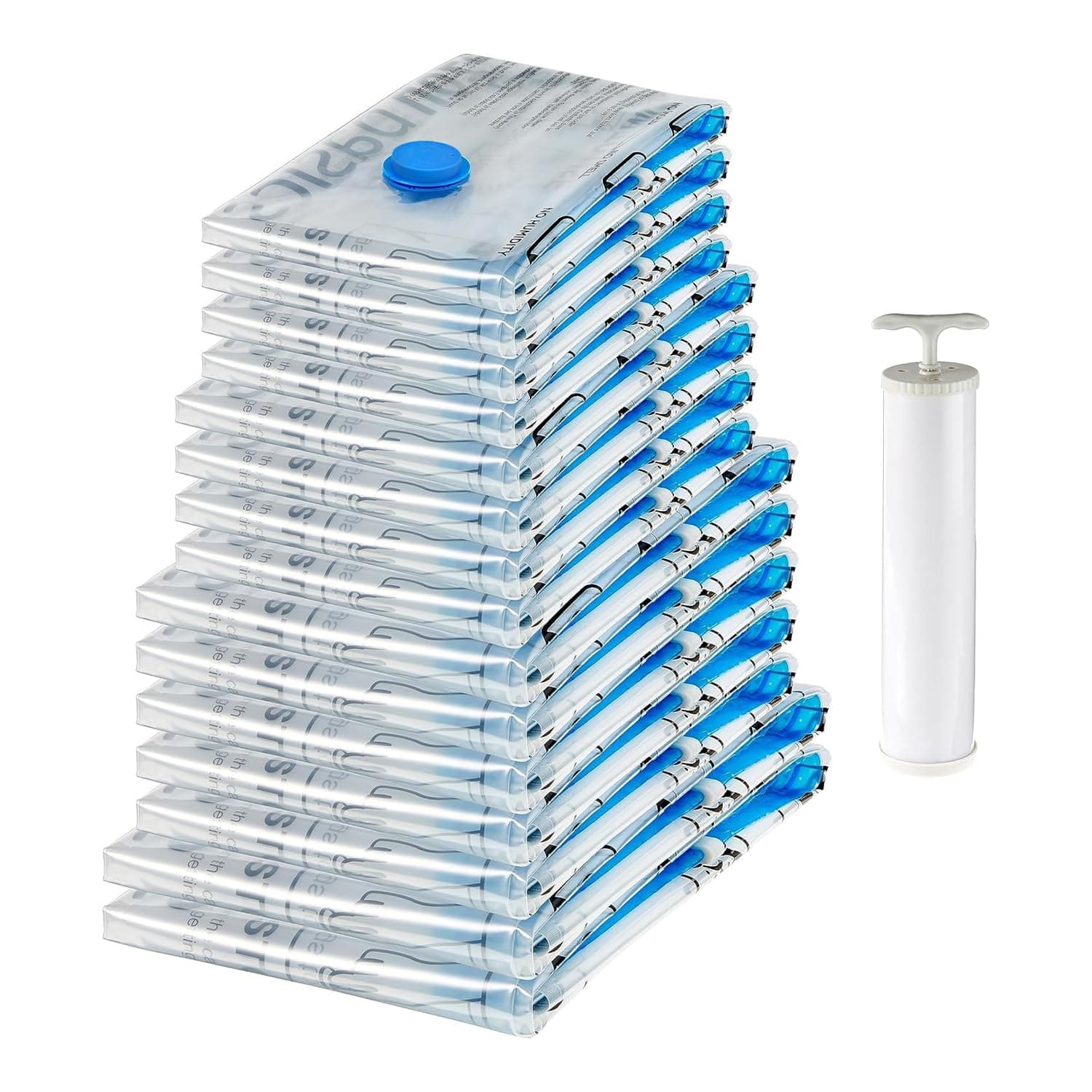 amazon basics Vacuum Compression Storage Bags with Hand Pump - 15-Pack (2 X-Jumbo, 5 Jumbo, 4 Large, 4 Medium)