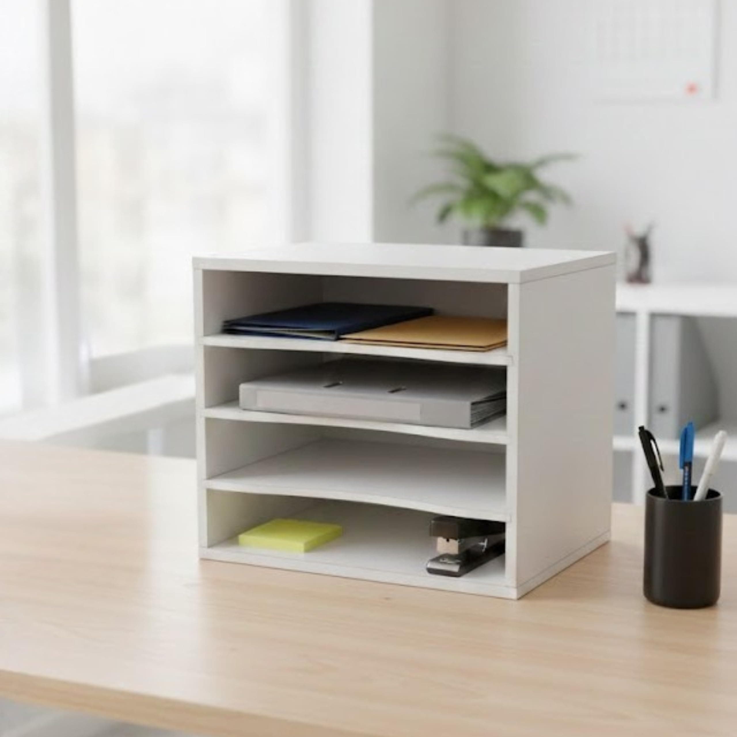 Home Sparkle Desk Organizer Wooden Paper Storage Letter Tray | File Sorter for Home Office Desk Organization | Ideal for A4 Files, Documents, Magazines |Durable Space-Saving Desktop Organizer | White