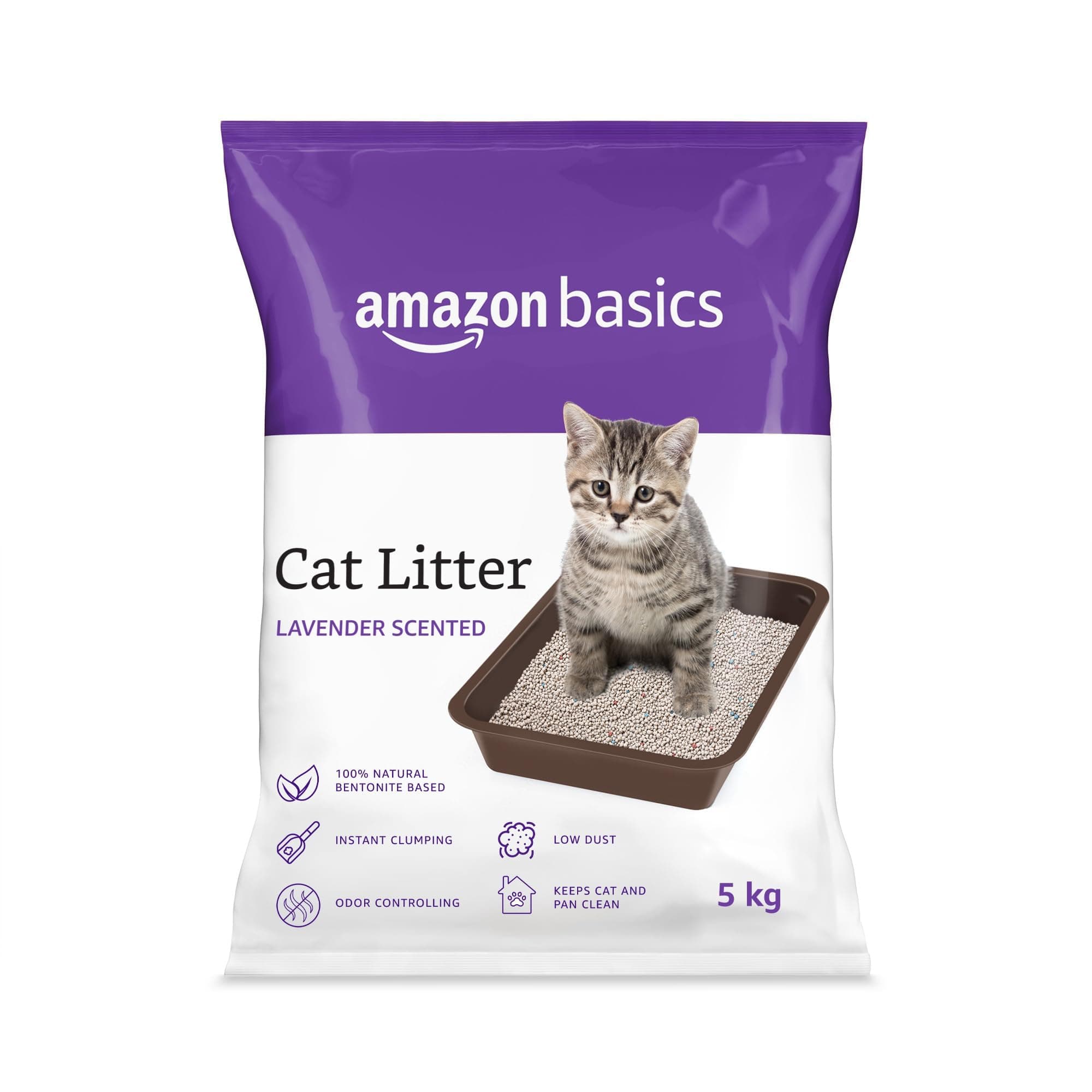 Amazon Basics Scoopable Smart White Bentonite Cat Litter | Lavender Fragrance | Scented | 5Kg - Pack of 1