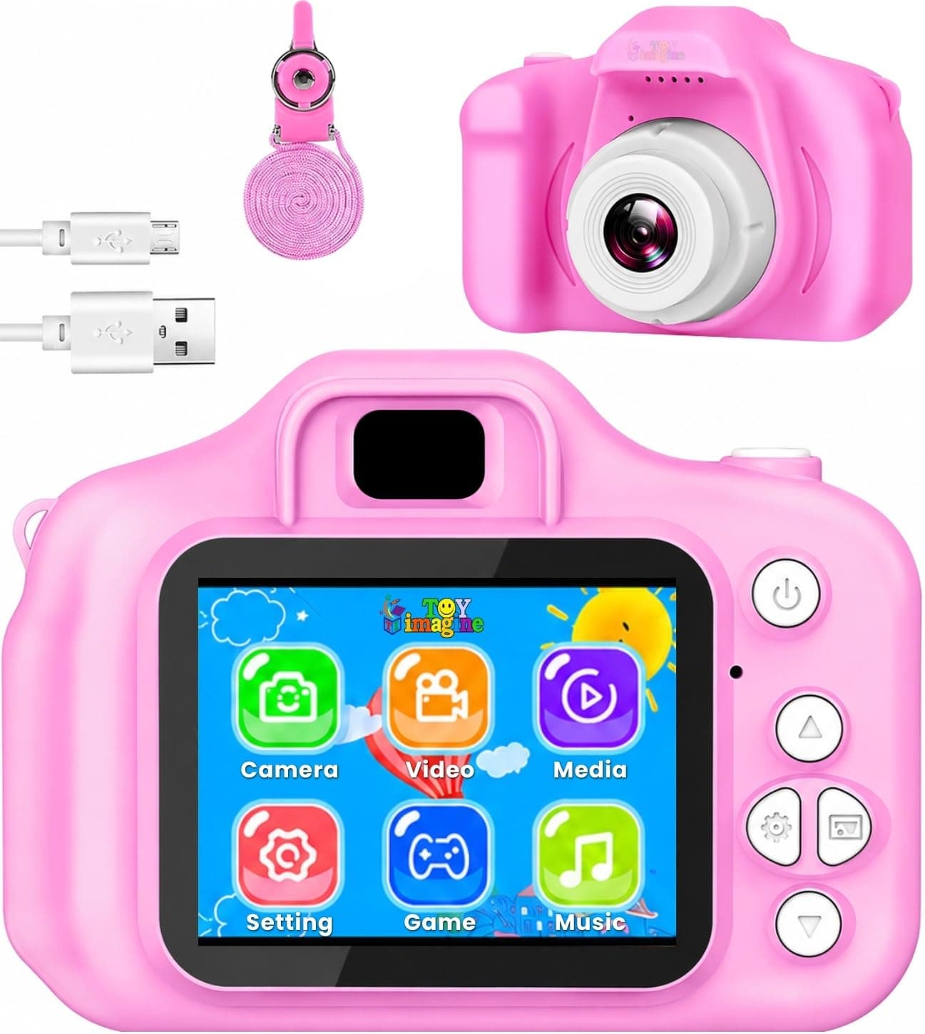 Toy Imagine Kids Digital Camera 3.0MP &1080p Video Photos 2-Inch Screen, USB Rechargeable & Portable Fun Mini Toy Camera for Boys & Girls Age 3–12 Educational Birthday Gift Supports 32GB SD Card(Pink)