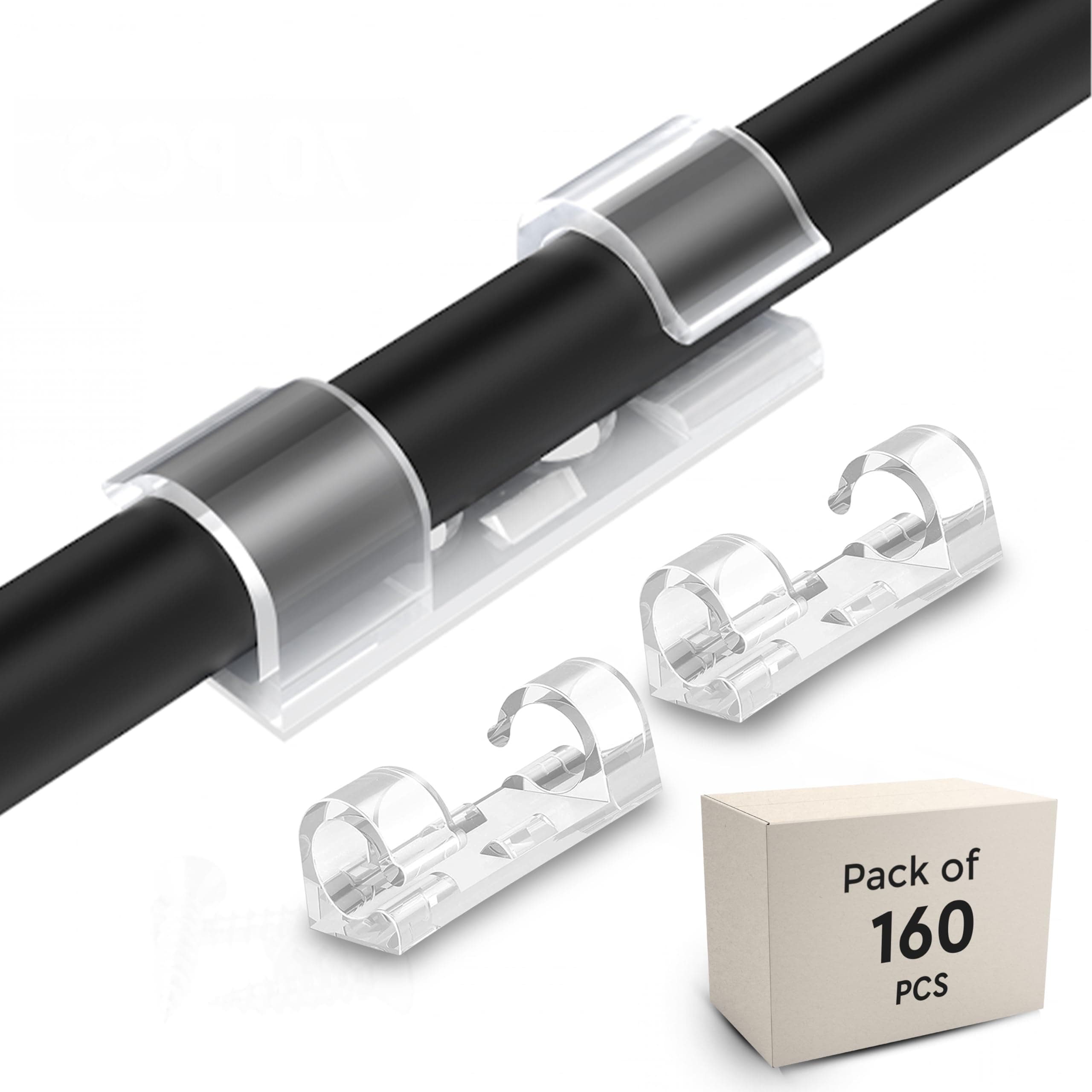Robustt Cable Organizer Clips - Transparent | Strong Self Adhesive | 160 Pcs | ABS Material | Cord Hook with 3M Foam | Cable Organizer for Desk, Wall, Car, LED Lights, Office Cable Management
