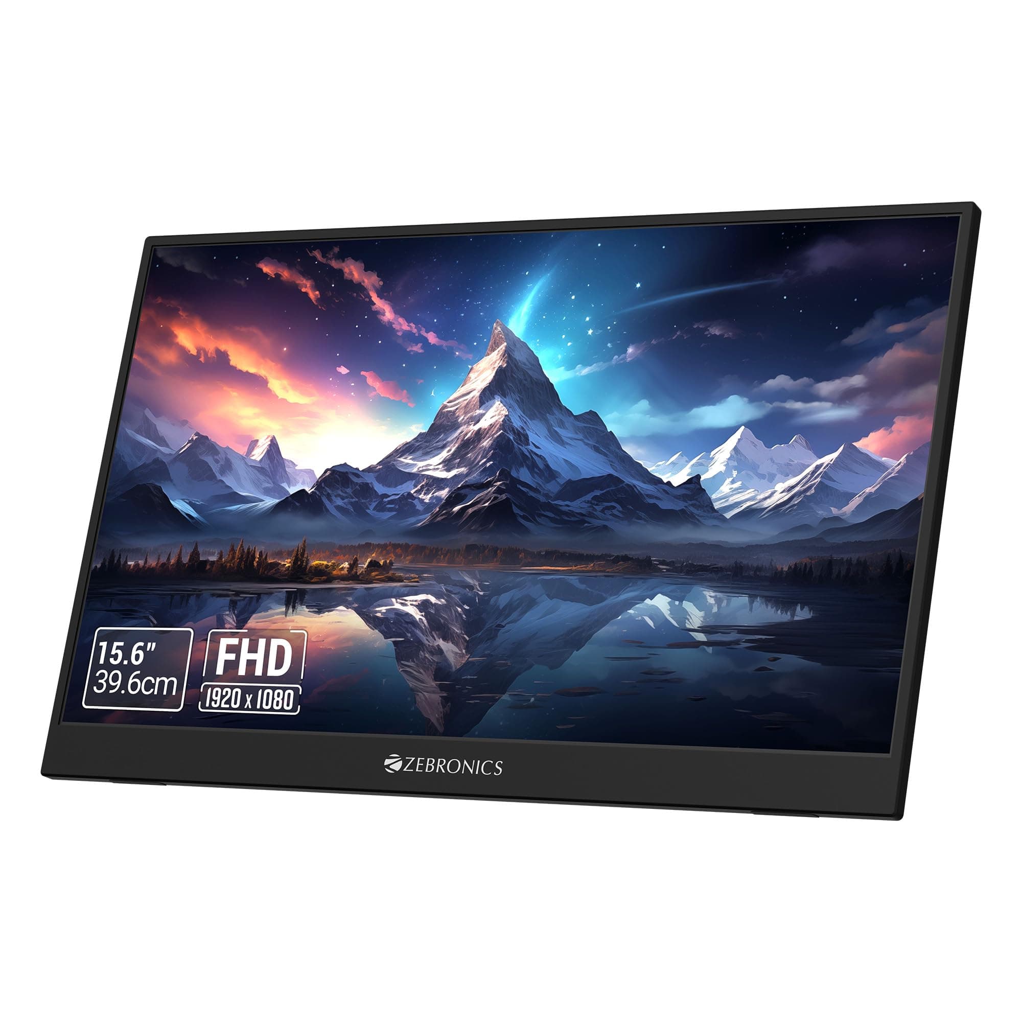 ZEBRONICS Pixigo A16, 15.6 inch Portable Monitor, FHD 1080p, 180° Adjustable Stand, Lightweight, 16:9 Aspect Ratio, 300Nits, 16.7M Colors, Dual Input - Type C + Mini HDMI, Built-in Speakers