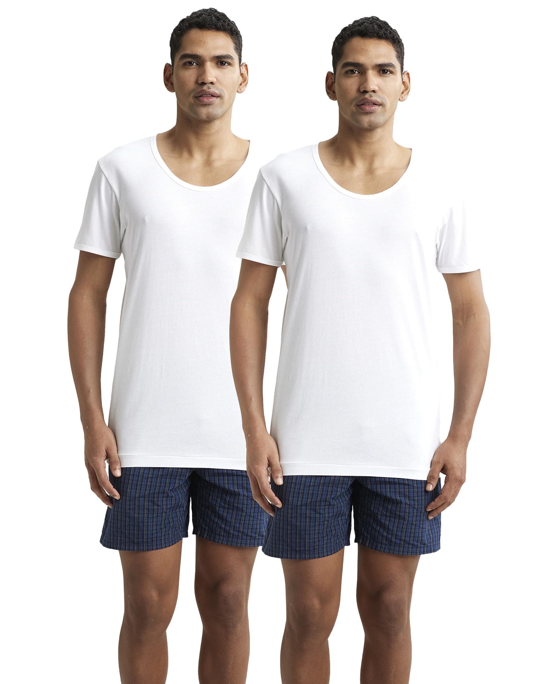 Jockey 8817 Men's Super Combed Cotton Round Neck Half Sleeved Vest with Extended Length for Easy Tuck (Pack of 2)_White_L