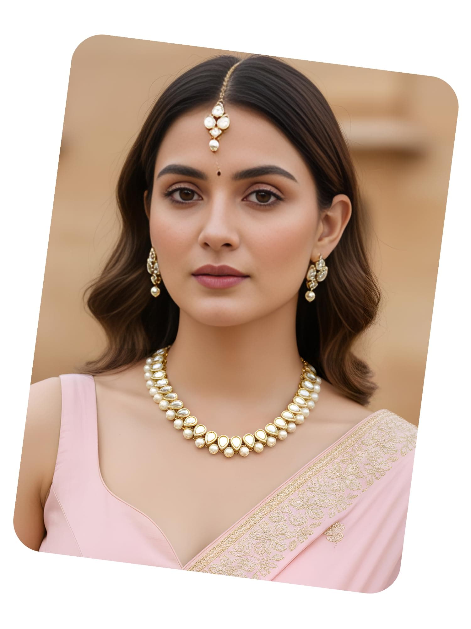 Karatcart Gold-Plated Handcrafted Kundan & Pearl Beads Studded Choker Necklace Set For Womens