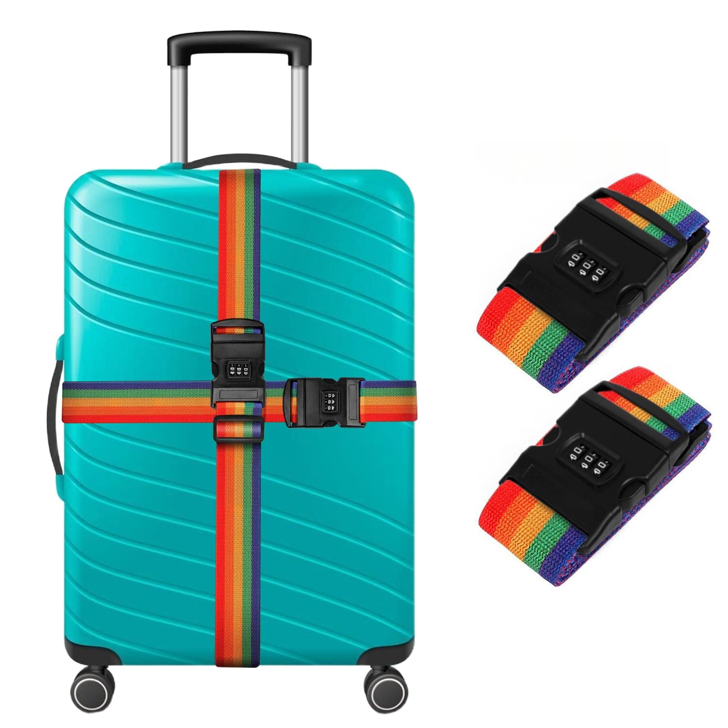 Storite 2 Pack Luggage Strap Belt with Number Lock (Rainbow)