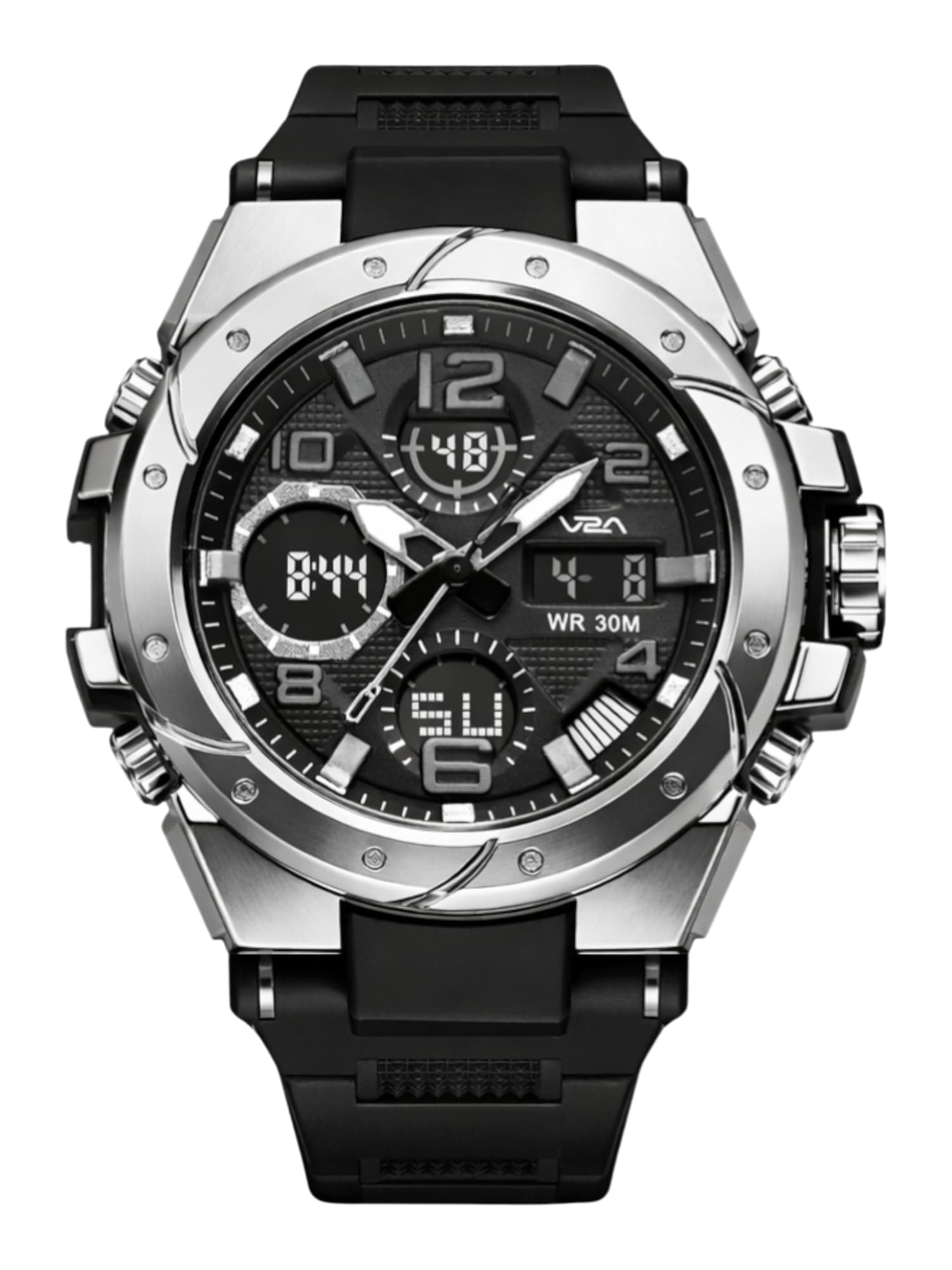 V2A Styrke 5110 Analog Digital Watch for Men | Hybrid Multi Display Dial | Alarm Stopwatch Day Date 12/24 Hr | TPU Strap | 30M Water Resistant | Gift for Mens