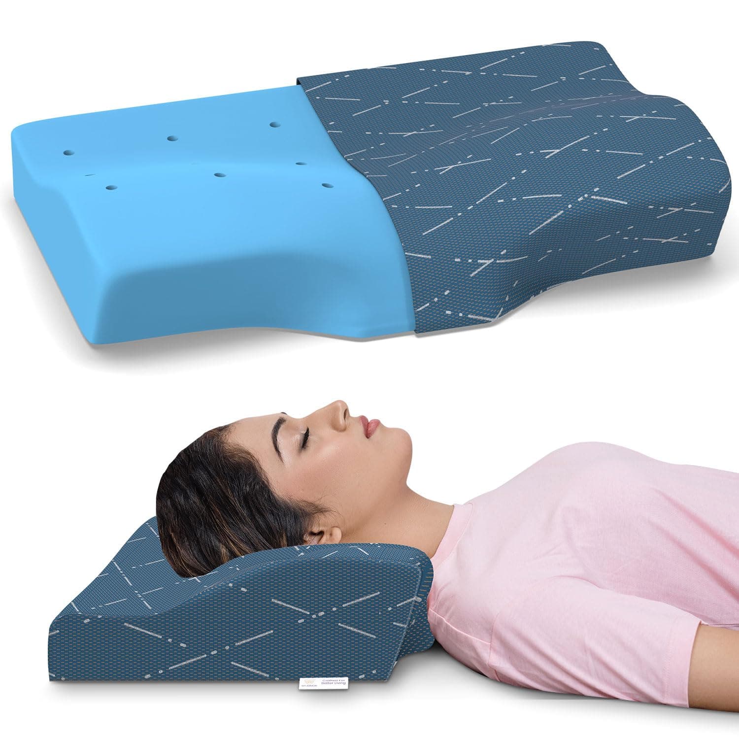 MY ARMOR Cervical Pillow for Neck Pain | 2 Years Warranty | Blue Checks