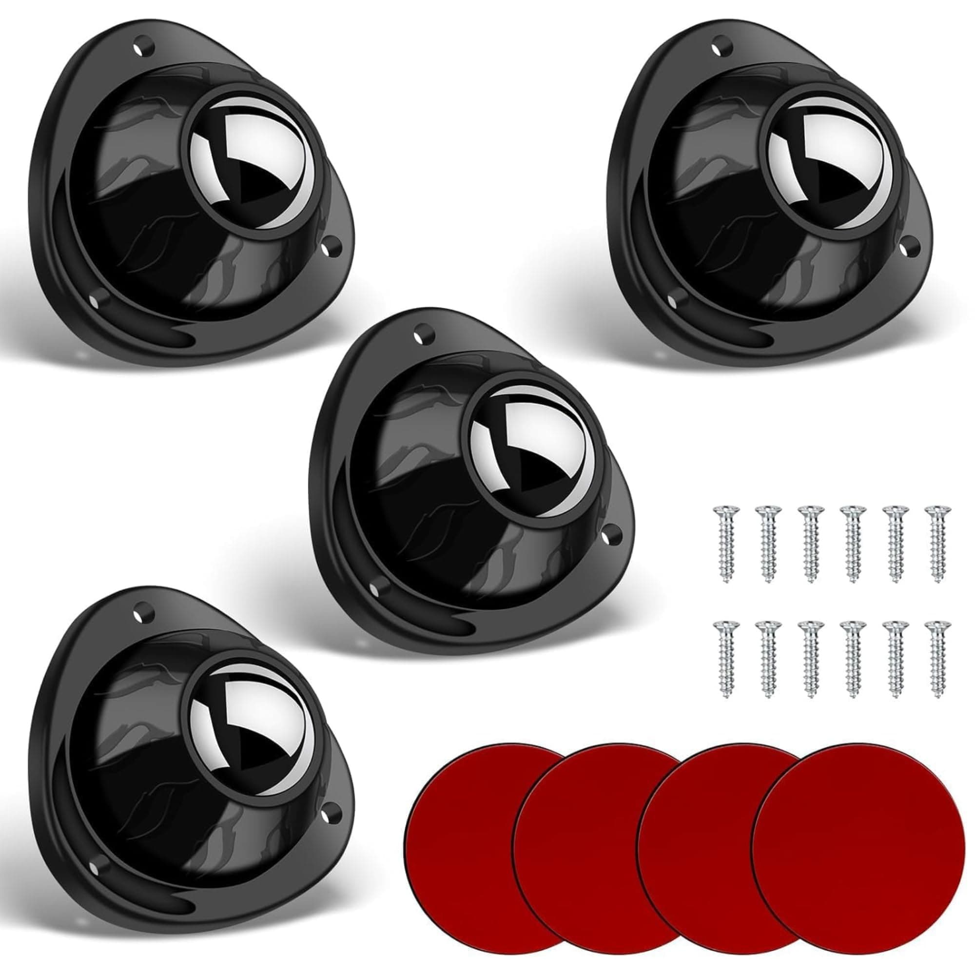 CloudSit Self Adhesive Caster Wheels - 360° Swivel Wheels for Furniture - 1 Inch Steel Ball Caster, 200Kg Loading Capacity, Low Profile Roller for Small Appliance Storage Bins (4 PCS, Black)