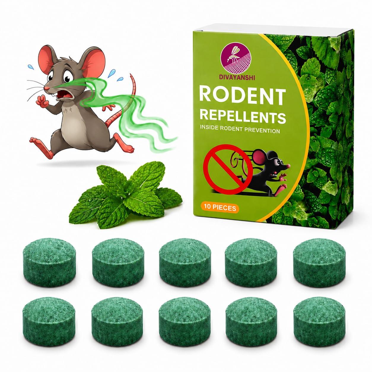 Divayanshi Rat Repellent Tablets for Car Engine & Home | Peppermint Oil Mouse & Rodent Repellent | Non-Toxic Rat Deterrent for Car, Bike, Truck, Garage & Warehouse | Pack of 10