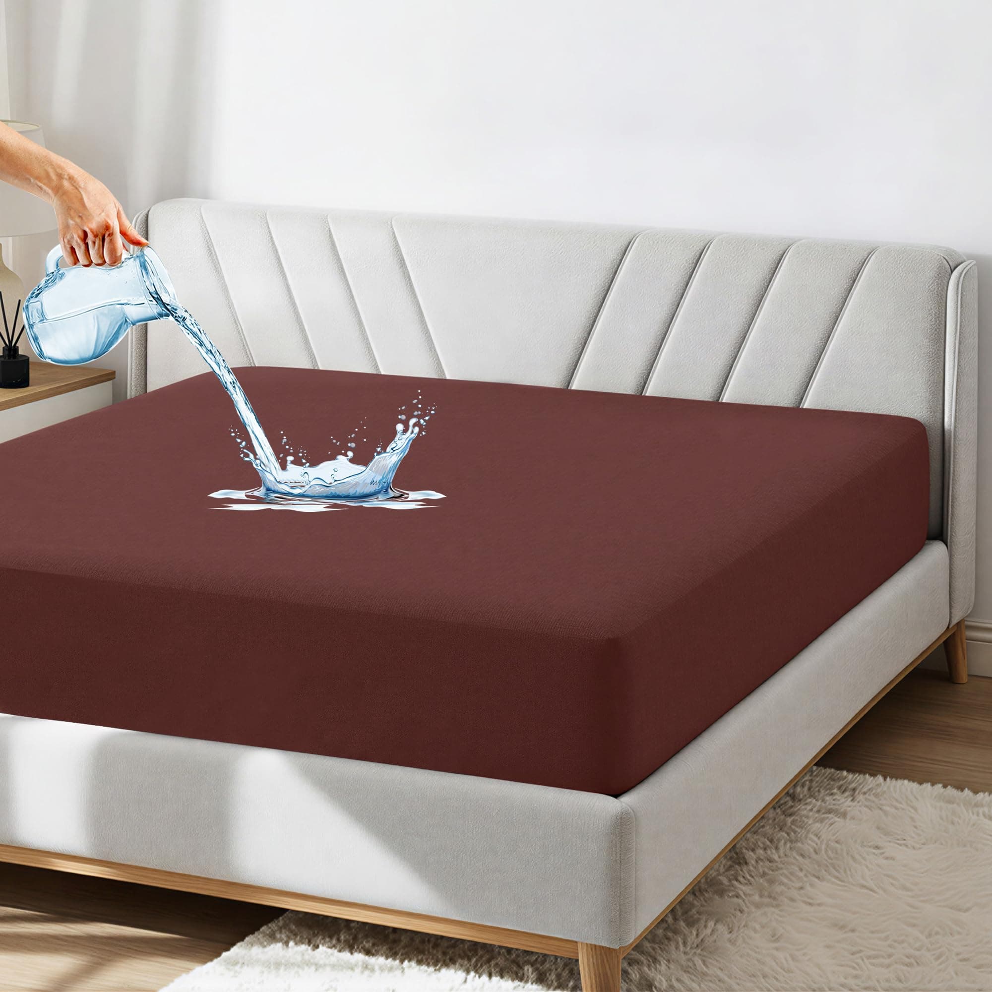 GADDA CO Waterproof Cotton Mattress Cover | Ultra-Soft, Breathable & Hypoallergenic Fitted Bed Protector | Coffee Color, 75x60 Inch (6.25x5 ft)