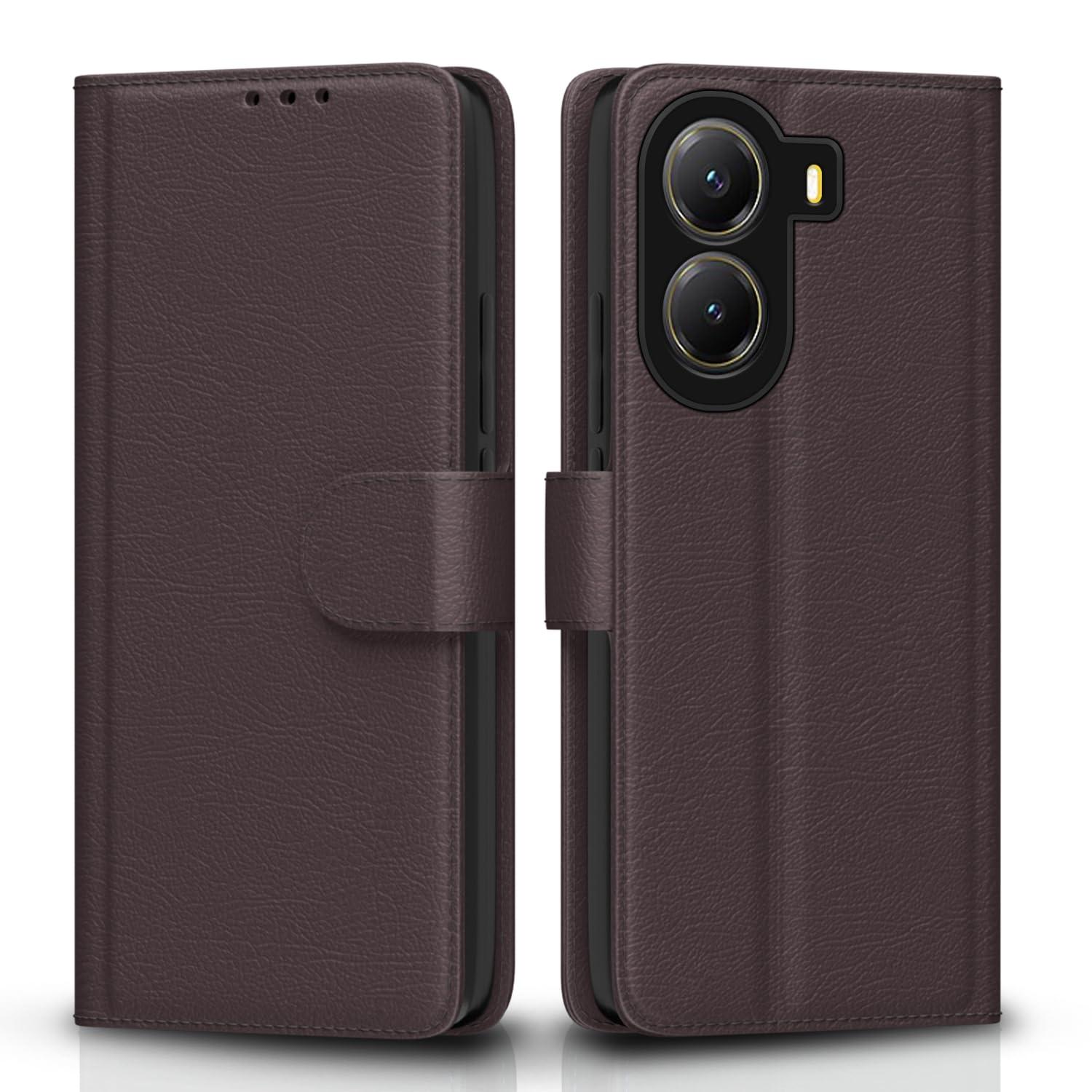 Pikkme Flip Cover Leather Finish | Inside TPU with Card Pockets | Wallet Stand and Shock Proof | Complete Protection Flip Case for Poco X7 Pro 5G(Coffee)