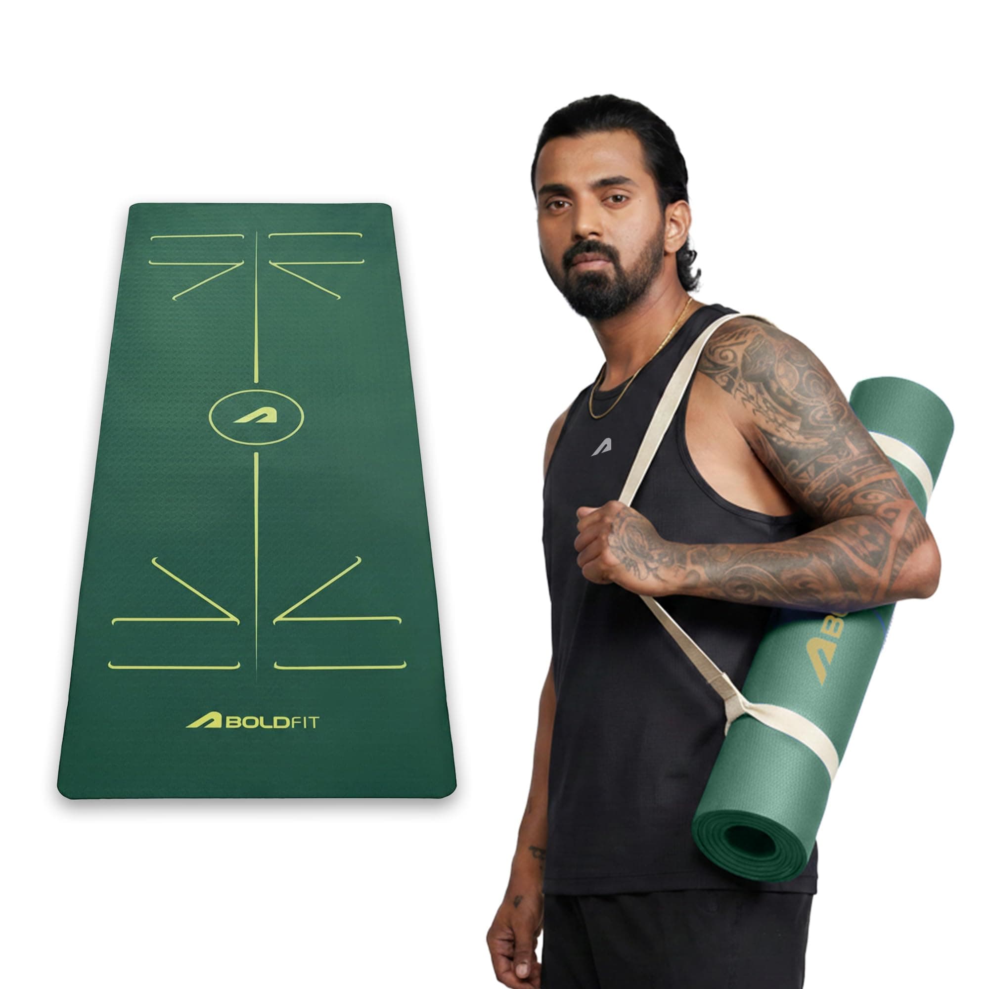 Boldfit Yoga Mat for Women & Men TPE Alignment 6mm thickness Non Slip Classic Pro Exercise Mat for Home Workout Pilates Floor Exercises Gymnastics Meditation with carry Bag & strap - Pro Green