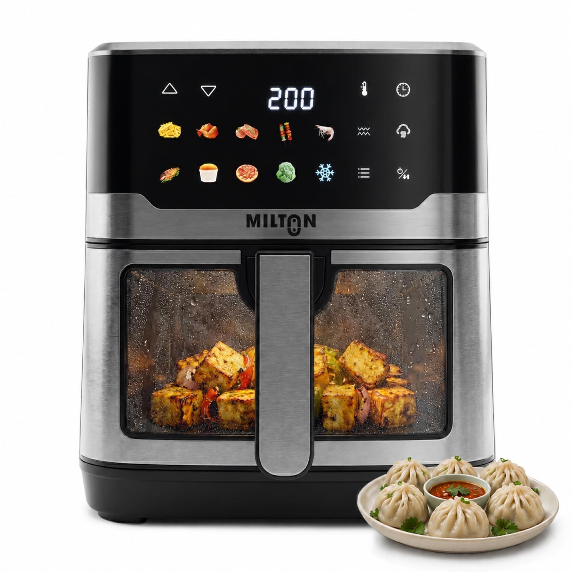 Milton Steam Air Fryer Oven 6.5L, 2200W | Air Fry, Bake, Roast & Steam |Glass Window| 360° Rapid Air Circulation |10 Presets| Digital Touch Panel | Up to 90% Less Oil | Auto Shut-Off | 1 Year Warranty